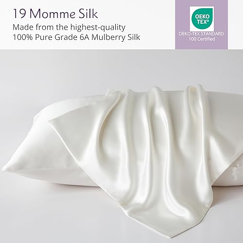 Miniatura 3 de Mulberry Park Funda de almohada 100% seda, 19 momme, seda de morera grado 6A, cierre de sobre profundo, marfilKing (20 x 36 pulgadas)