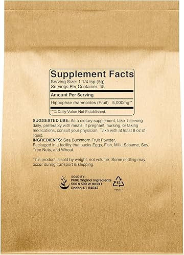 Miniatura 2 de Pure Original Ingredients Suplemento tradicional de espino cerval de mar (8 onzas), sabor a bayas ácidas, sin OMG