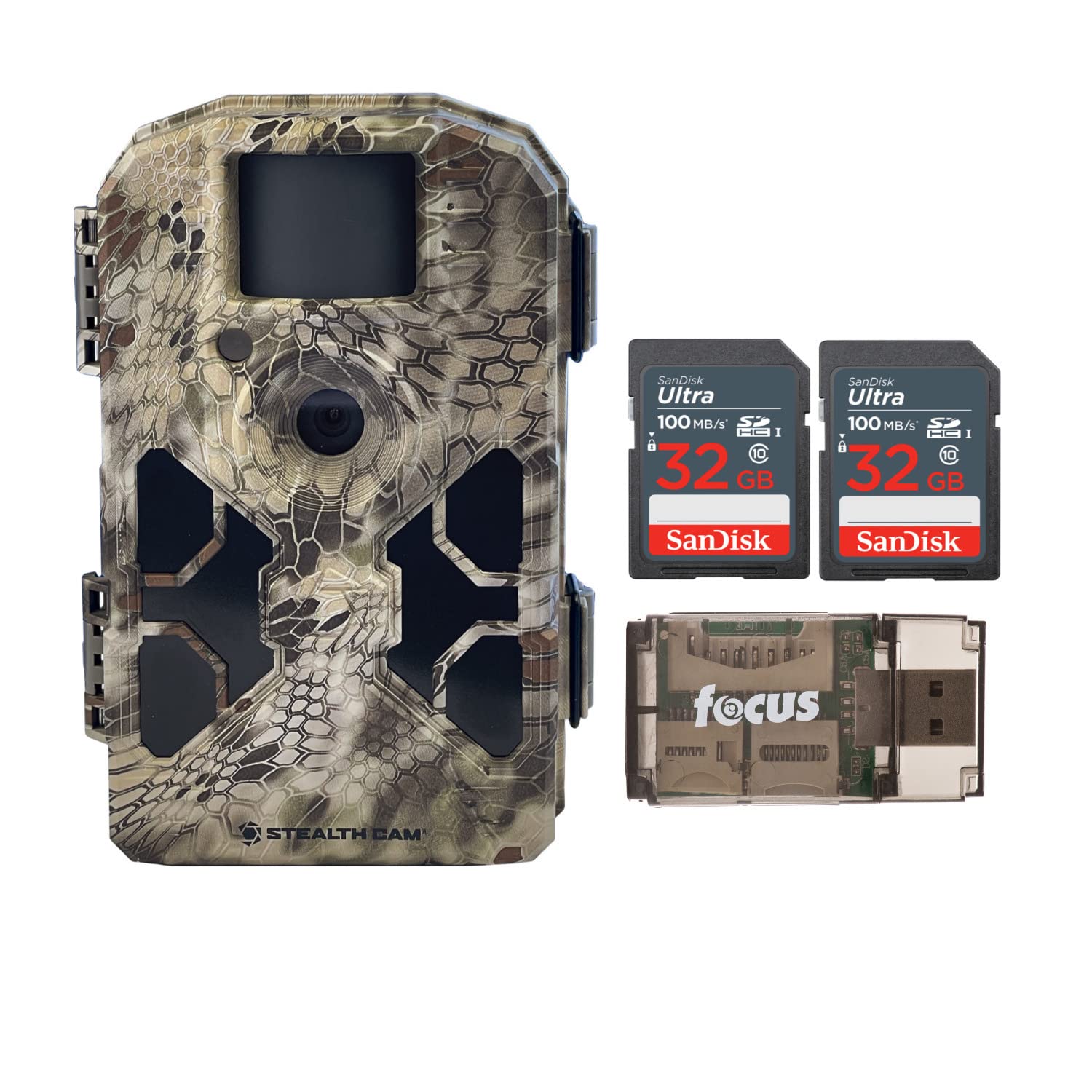 Stealth Cam2020 G42NG 32MP Trail Camera No-Glow Flash, 100-Ft. IR Range (Kryptek Camouflage) Bundle with 32GB Ultra SDHC UHS-I Memory Cards and USB 2.0 Card Reader (4 Items)