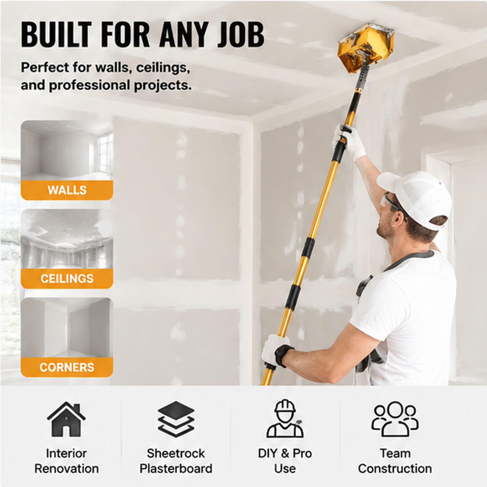 Pudełko do wykańczania płyt gipsowo-kartonowych 10'', aluminiowe pudełko do szpachli z regulowaną wysokością uchwytu 98-180 cm z 6 nożami do płyt gipsowo-kartonowych
