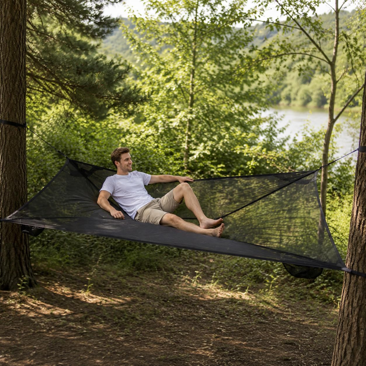Amaca da Campeggio Portatile Resistente con Cinghie per Albero, Tessuto ad Alta Densità per Outdoor, 400 * 400cm con cinghie