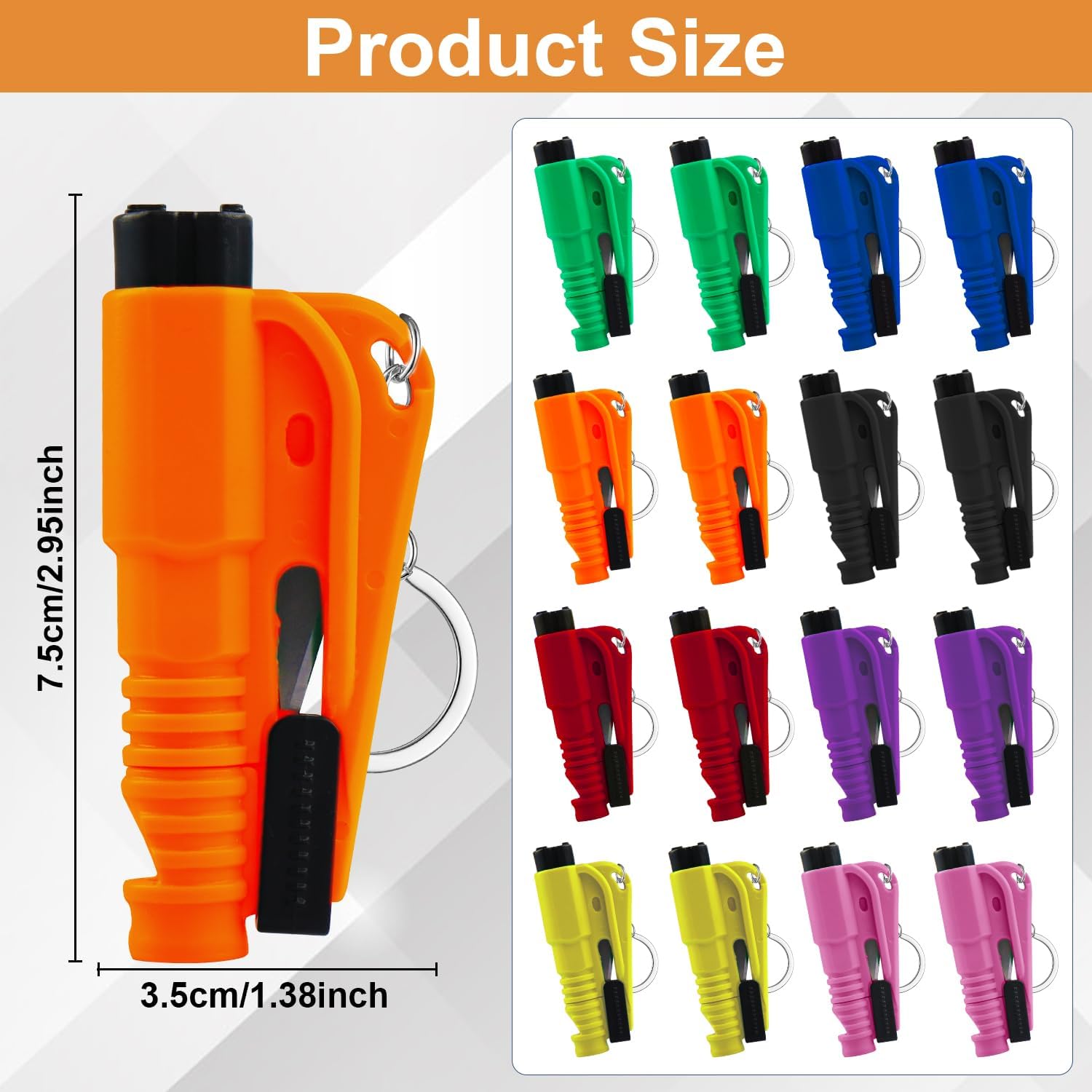 JINRUITOP 16Pcs Car Window Breaker Key Chains, Portable 3 in 1 Glass Breaker/Seat Belt Cutter/Survival Whistle, Safety Emergency Escape Tools, Multifunctional Car Accessories for All Vehicles