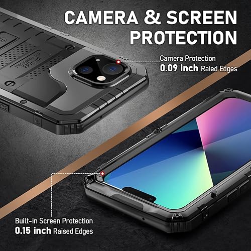 Miniatura 5 de Beasyjoy Funda impermeable para iPhone 13, carcasa de metal con protector de pantalla integrado, resistente a todo el cuerpo, protección de grado