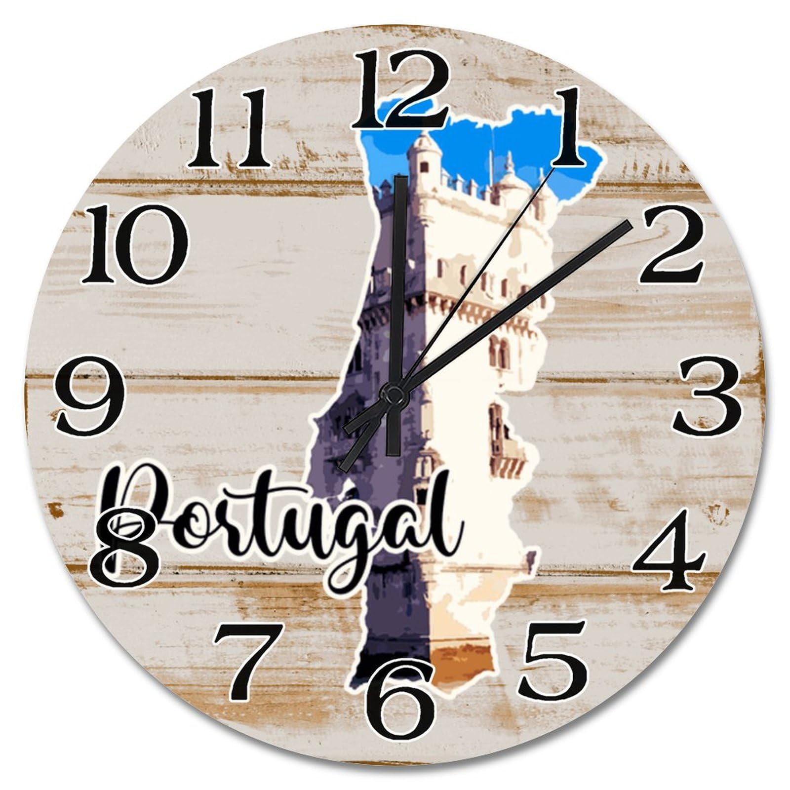 Horloge murale en bois Portugal de 38 cm décorative et silencieuse