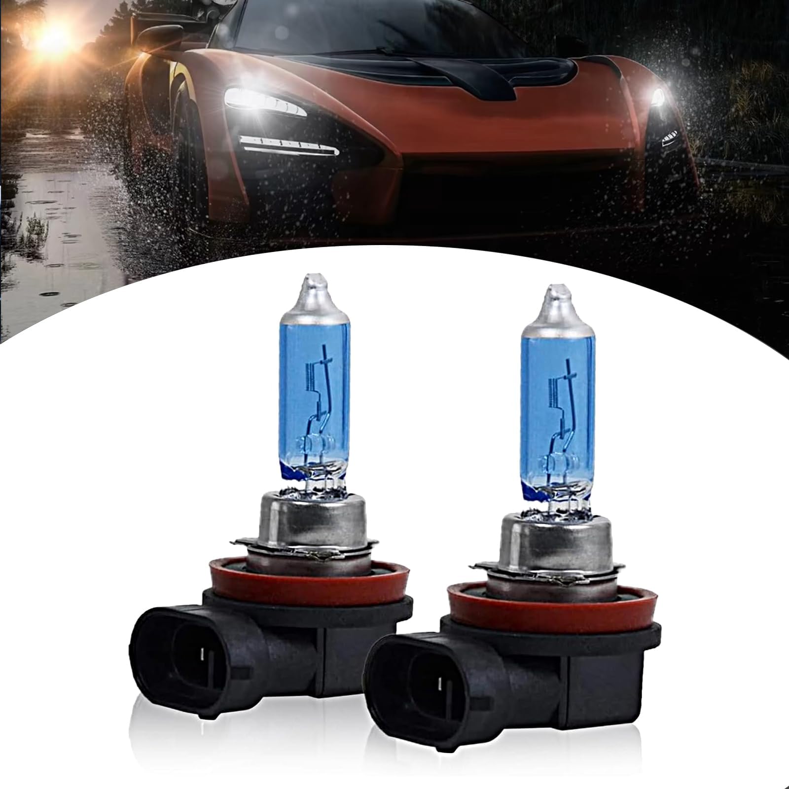Flygun 2 PCS Car Halogen Lights, H11 Car Fog Light Bulbs, PGJ19-2 Lamp Holder Super Bright Bulbs, 12V 100W Bulbs Conversion Kit, Universal for Most Cars, Trucks and Vans (White)