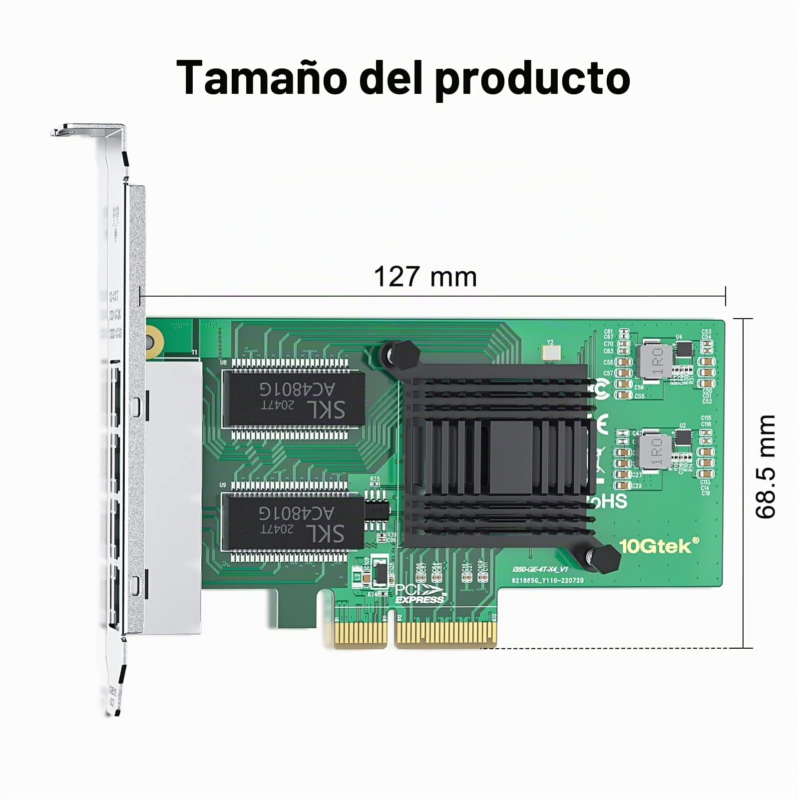 10Gtek® Tarjeta De Red Gigabit PCIE I350-T4 - Intel I350-T4, RJ45 Ports, Gigabit Ethernet PCIE 4 X, 1Gbit PCI Express Ethernet, 10/100/1000Mbps Nic para Windows Server, Windows 7/8/ 10, XP und Linux