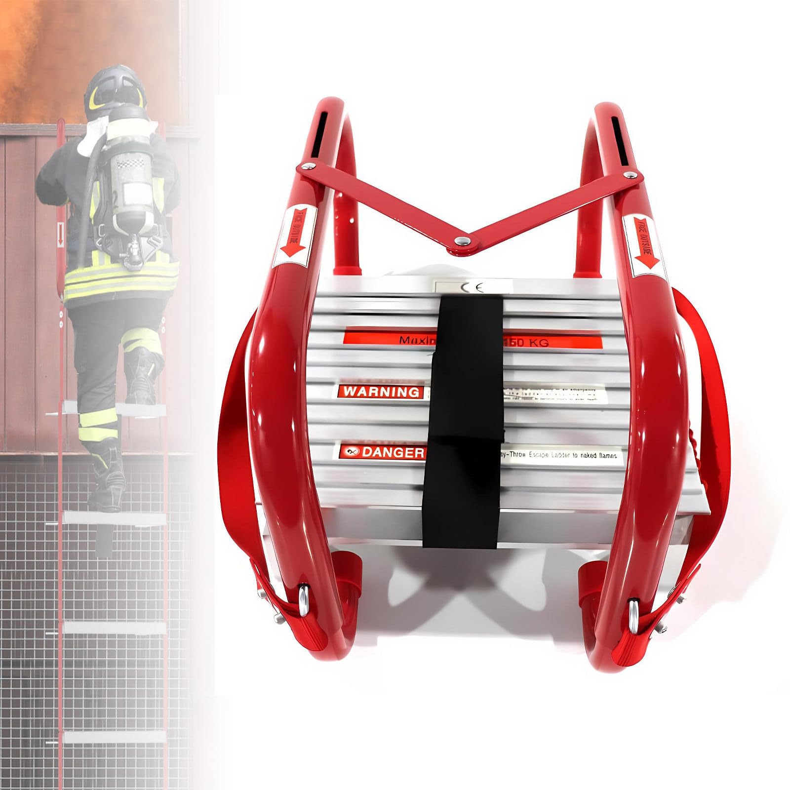 Escalera De Cuerda De Emergencia Escalera Portátil Plegable 2 a 6 Pisos, Peldaños Anchos Antideslizantes, Escalera De Evacuación Desde Ventana Y Equipo De Seguridad contra Incendios 4.5M/15Ft