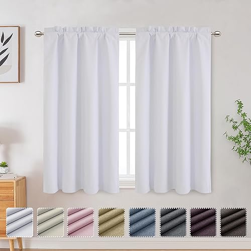 Miniatura 2 de OVZME Rhea - Cortinas blancas 100 % opacas de 45 pulgadas de largo para ventanas pequeñas, cortinas blancas para tratamiento de ventana, aislamiento