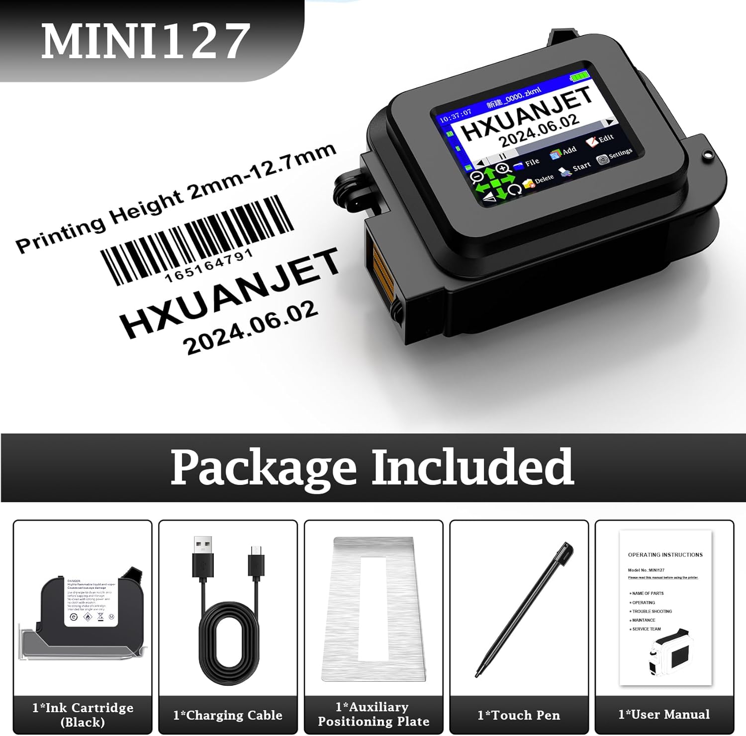 MINI127 Handheld Inkjet Printer and Black Ink