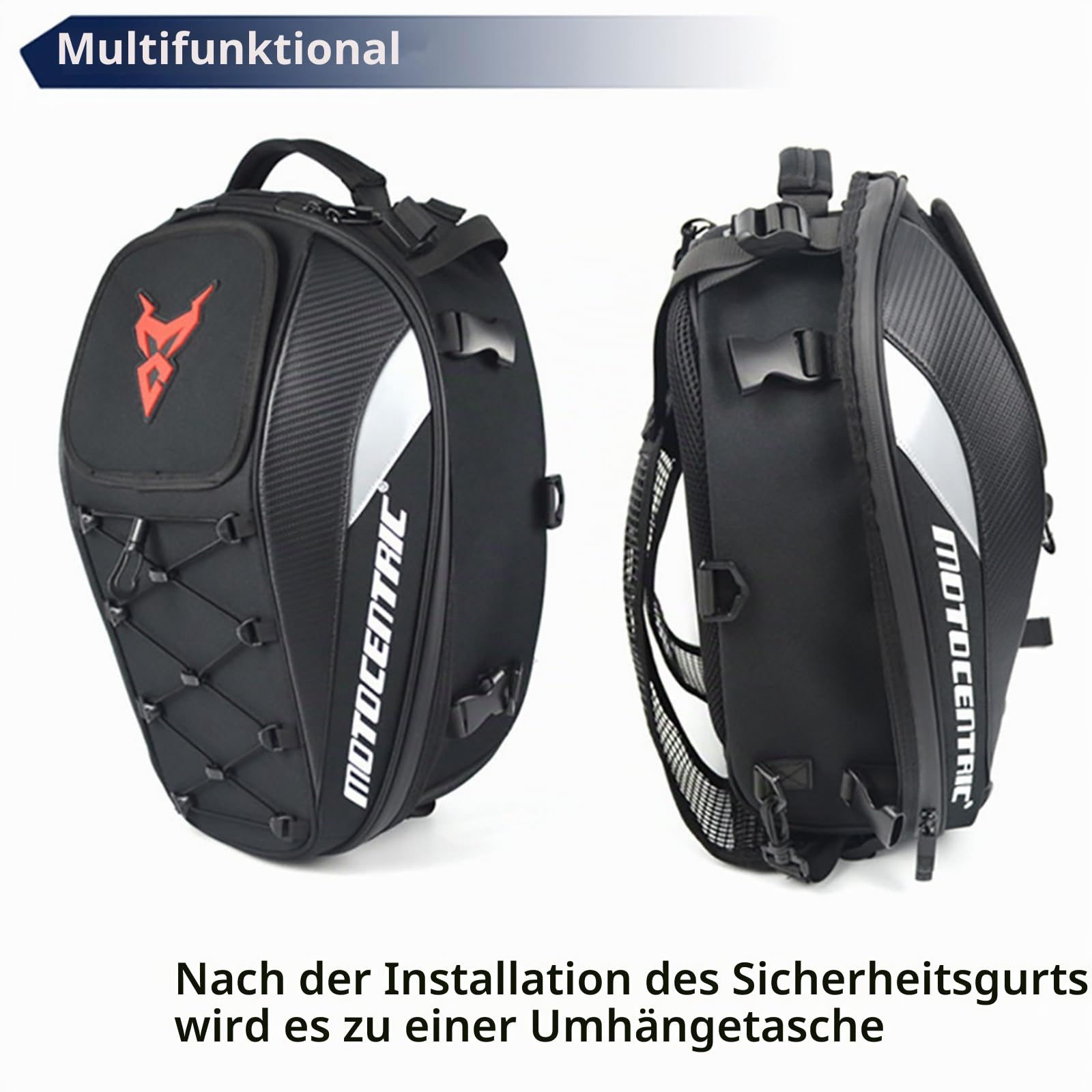 Wasserdichte Motorrad-Hecktasche Helm 38L Multifunktionale Motorrad-Rücksitztasche Motorradtasche mit hoher Kapazität Motorradrucksack (Rot)