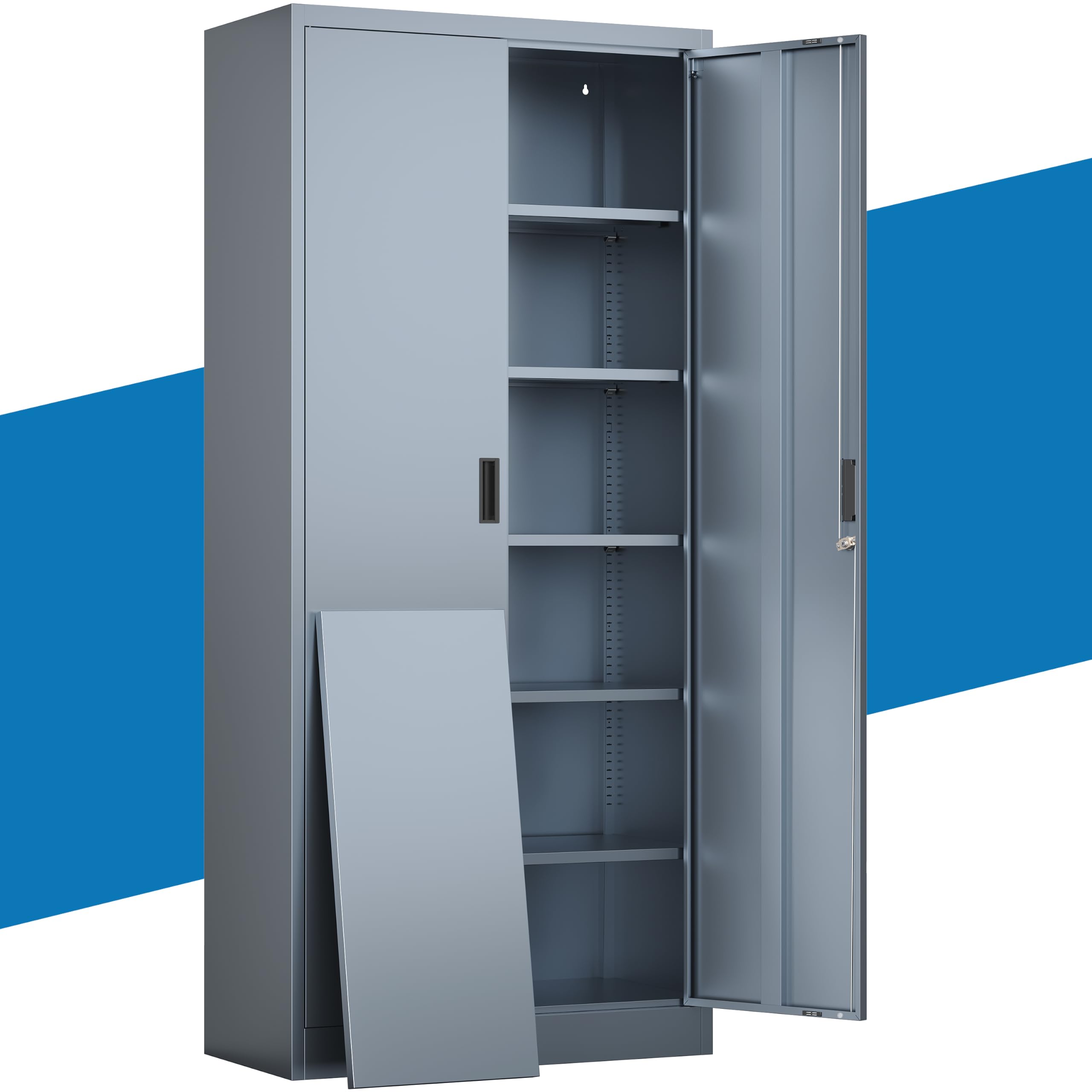 Metal Storage Cabinet with Lock Doors and 5 Adjustable Shelves