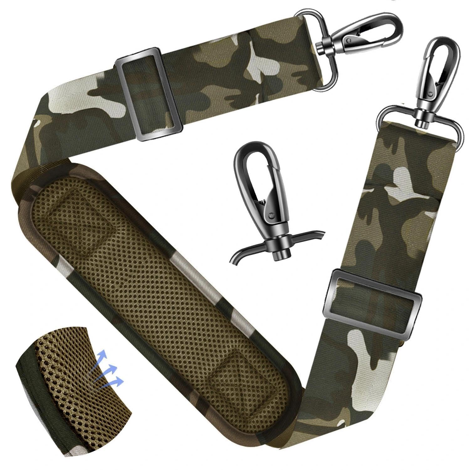 ZINZ Shoulder Strap - 59 Inch Universal Heavy-duty Adjustable Strap with Ultra-thick Fixed Breathable Pad for Laptop, Gym, Camera Bag and More -Camouflage green