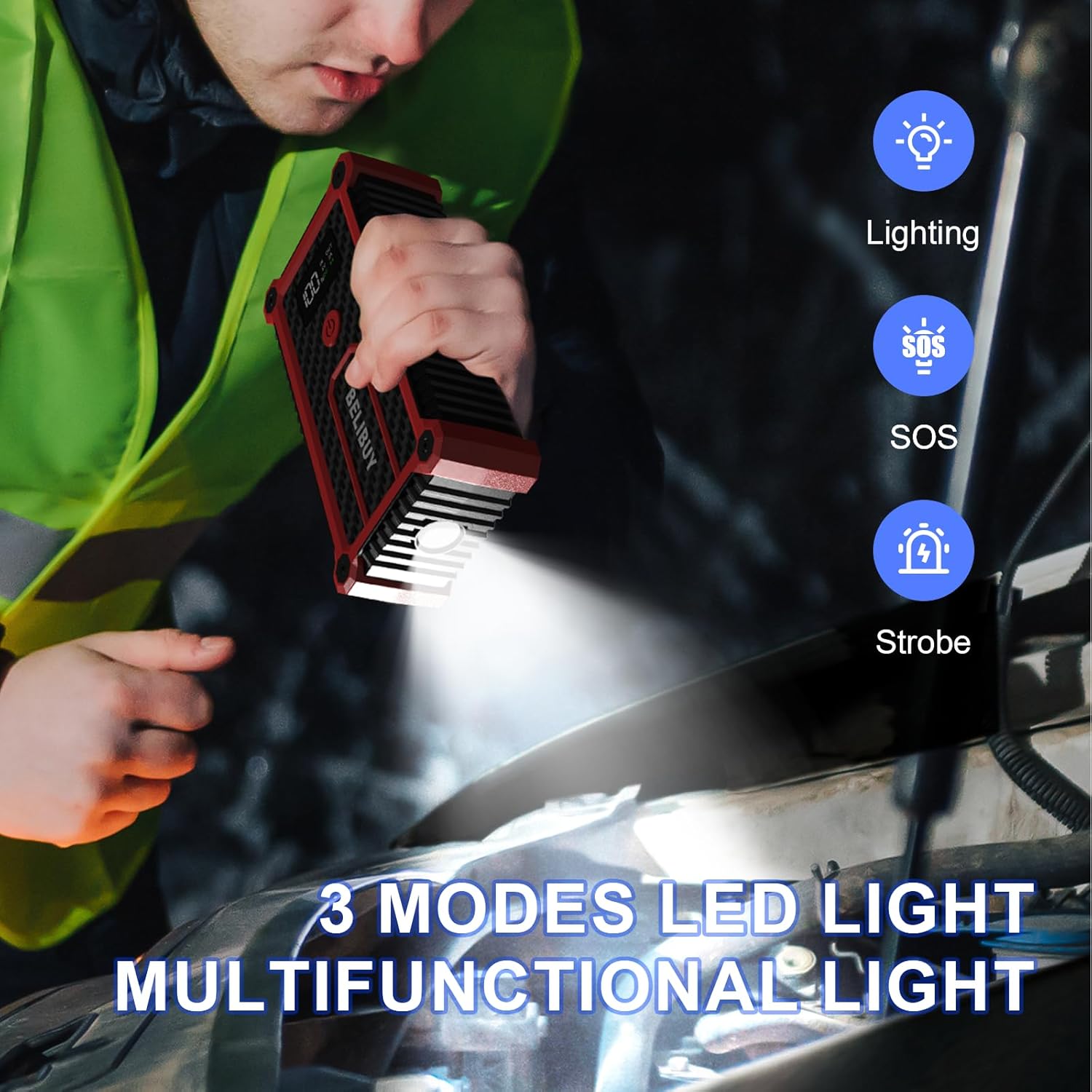 3000A Peak Portable Car Battery Booster Jump Starter Battery Pack – for 12V Vehicles (Up to 6L Gas & 4L Diesel Engines), with USB Ports, LED Light, LCD Display - Image 4