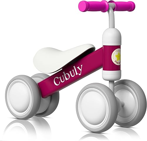 Juguetes de bicicleta de equilibrio rosa para bebés de 1 año, regalos para niños y niñas de 10 a 36 meses, sin pedal, 4 ruedas de silencio y asiento