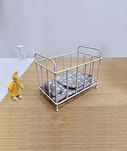 Miniatura 7 de EUTRAIL - Casa de muñecas Muebles de dormitorio, cama de muñeca de bebé, casa de muñecas de metal, cama de cuna, muebles de juguete con colchón,