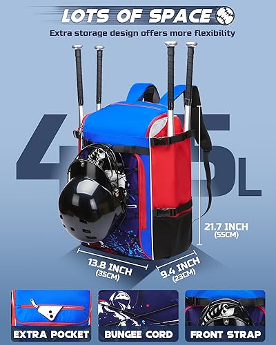 Miniatura 4 de Bolsa de recogedor para equipo de receptor, mochila de béisbol y sóftbol para casco, guantes de pecho, protectores de piernas, bolsa de murciélago