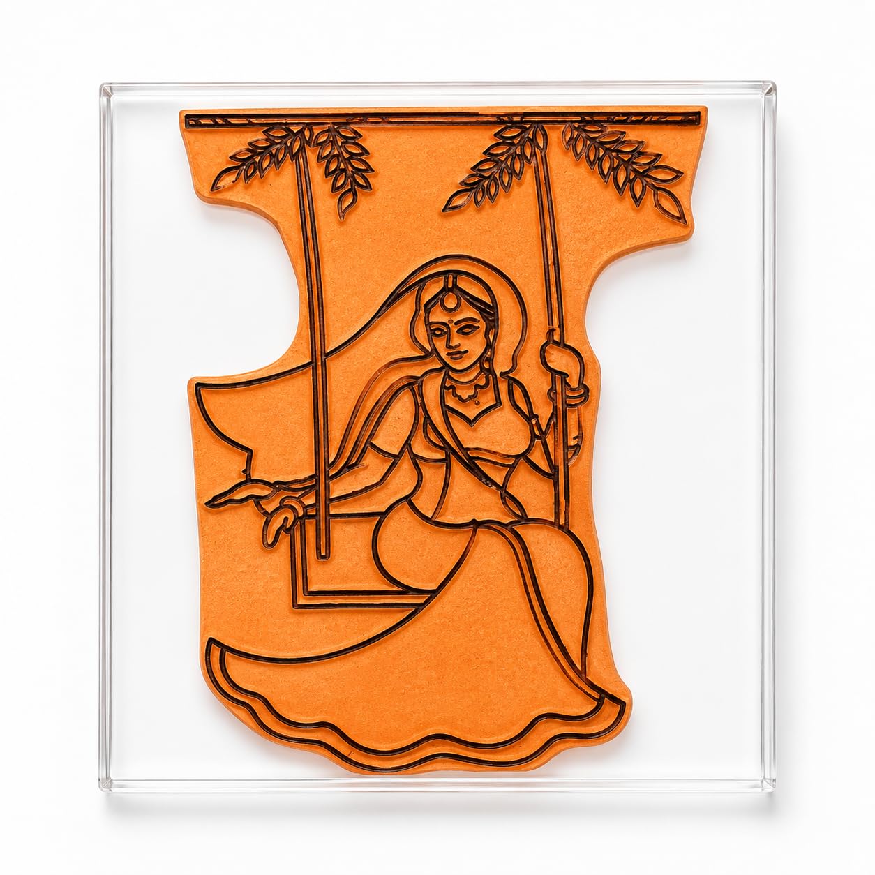 Bridal Swing Mehendi Stencil Tool for Teej | Festive Bridal Design, Quick Application, Reusable Stencil, Traditional Pattern, Acrylic Frame-image-2