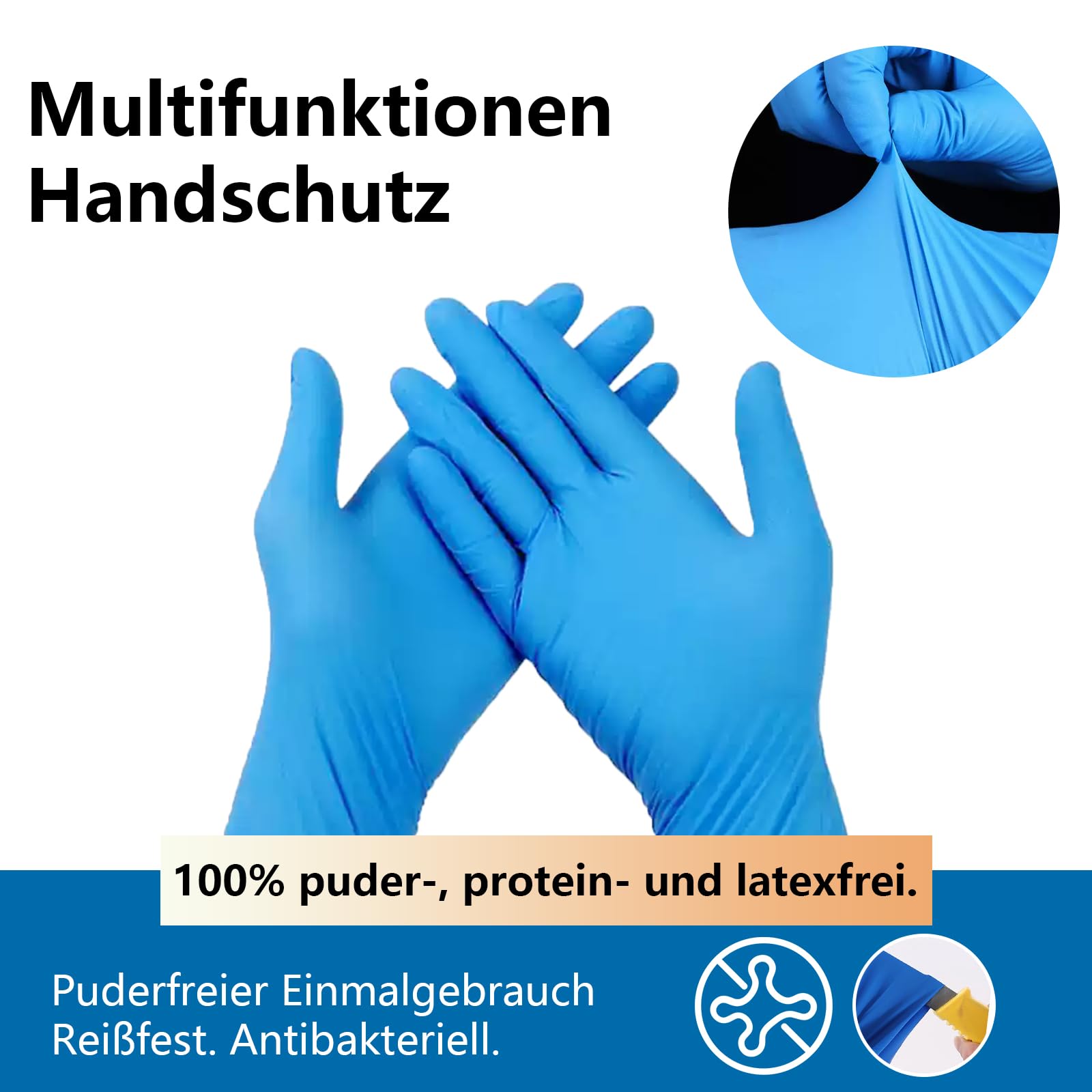 1000 x Einweghandschuhe, blau, puderfrei, latexfrei,Handschuhe aus reißfestem Nitril,Einweghandschuhe aus dickem Nitril,S,M,L,XL,für Medizin, Kosmetik und Lebensmittel (1000, M)