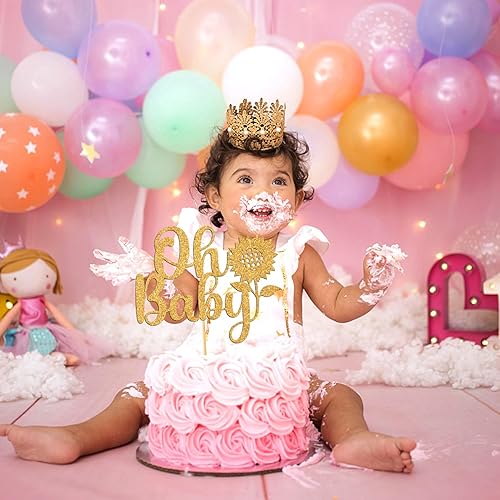 Miniatura 6 de Decoración de pastel con purpurina dorada "She is Wild FlowerWelcome BabySweet Baby", decoración de fiesta de baby shower con temática de girasol