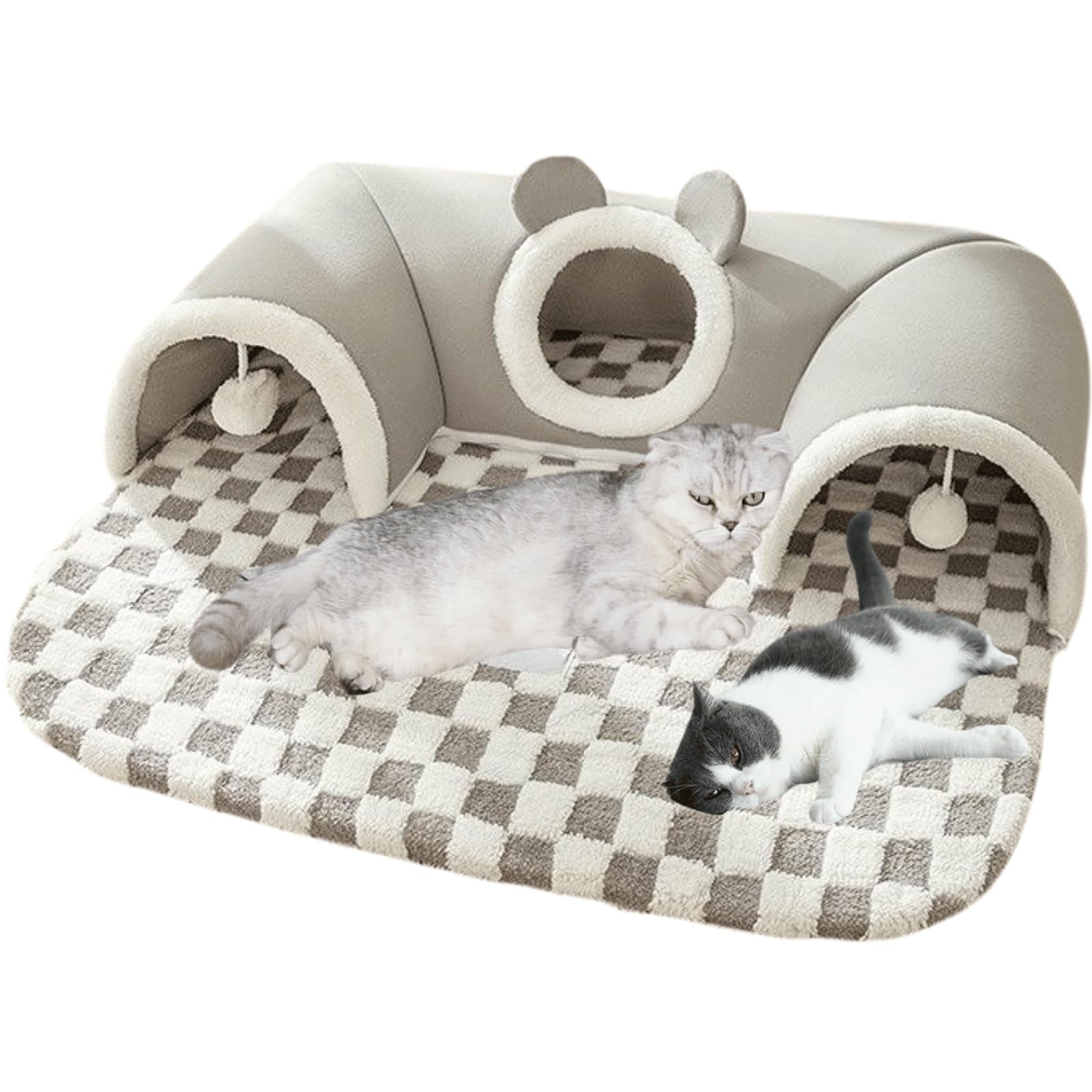 Cat Tunnel Bed Indoor,Cat Peekaboo Cave Bed for Multiple Cats,Kitty Tube with Cat Balls Toys,Removable Cat Bed House Washable,Small Animal Tunnel for