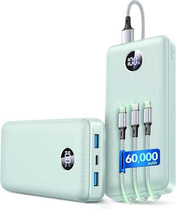 IAPOS Portable Charger 60000mAh, 22.5W PD, 5-Device Power Bank Battery Pack | Fast Charge, 3 Output & 3-in-1 Cable, High-Capacity, LED Display, for iPhone 17/16, iPad, Android, Tablets, Camping/Emergency