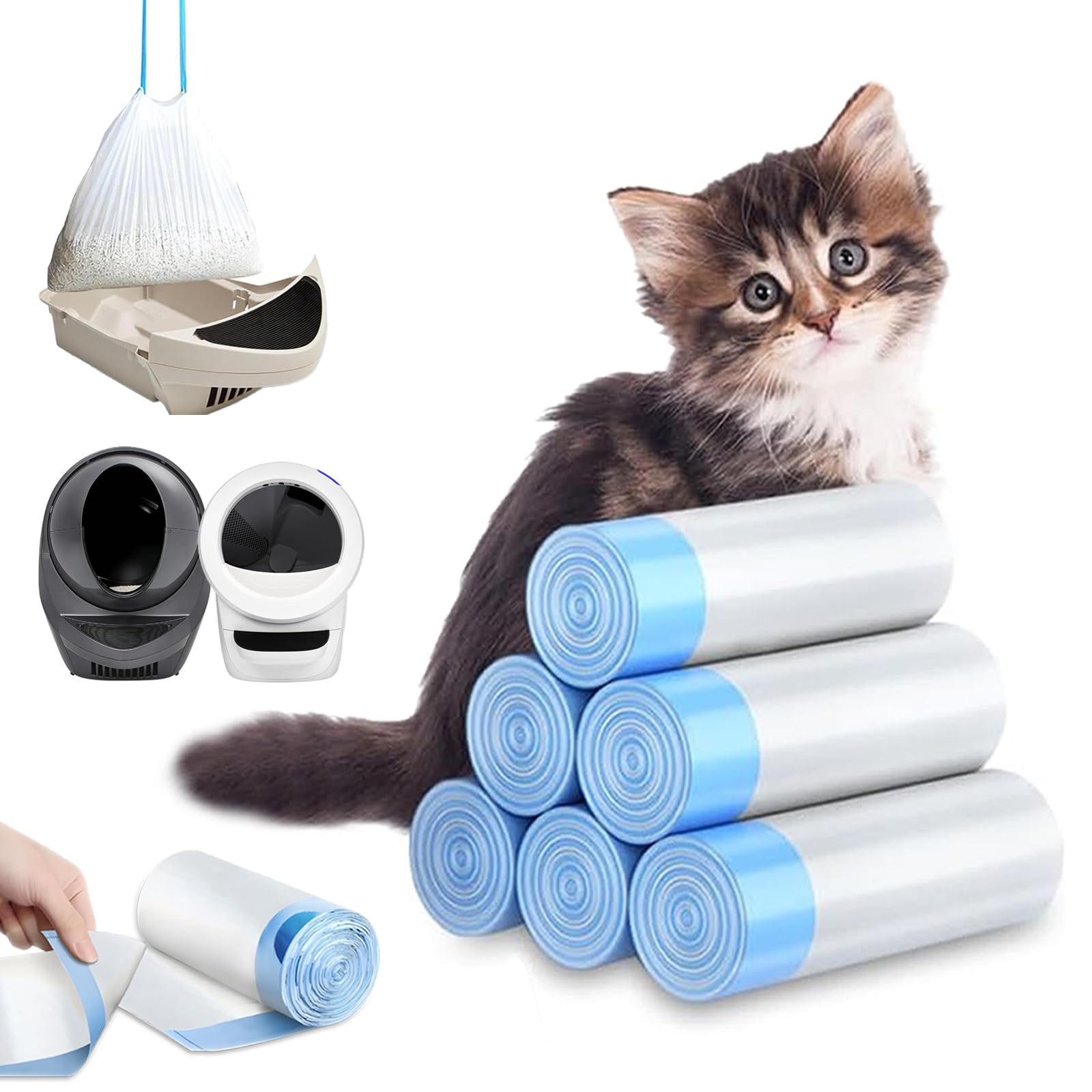 XUEPETT Paquete de 120 bolsas de arena para gatos con cordón, compatibles con Litter-Robot 3/4 de alta resistencia para gatos, bolsas de basura de repuesto, 25 x 15.6 pulgadas