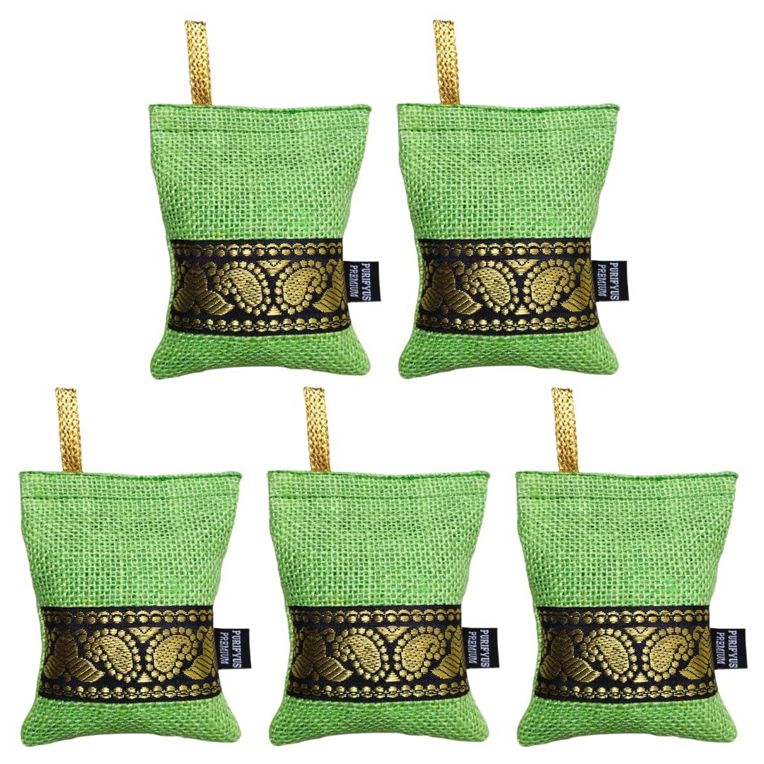Green | 75 gram - Pack of 5 | Activated Carbon Air Purifying Bag | Non-Electric | Natural Odor Absorber for Car Clean and Fresh Indoor Air-image-1