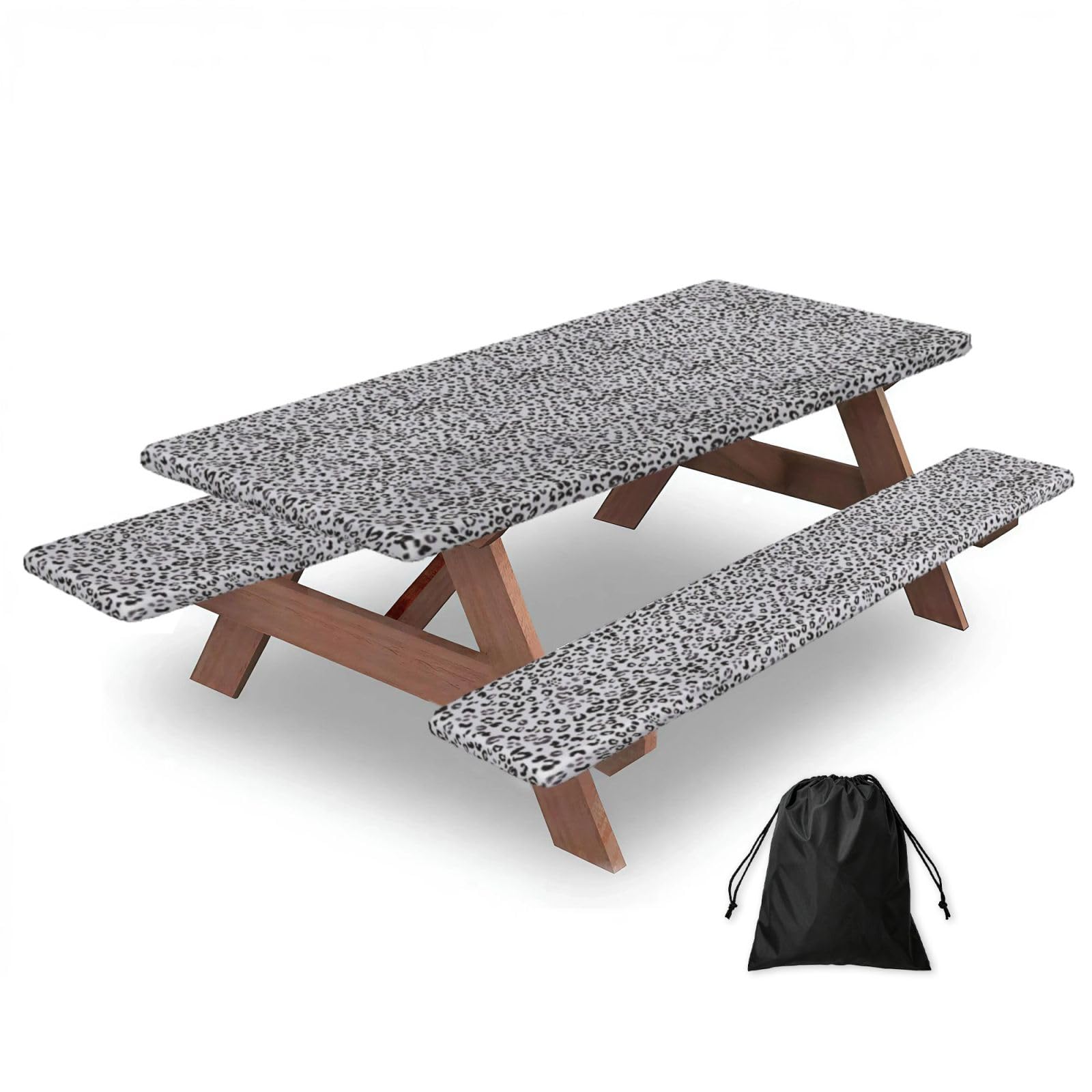 EZDLOWVBA Leopard Print Print Picnic Table Cover With Bench Covers Waterproof Fitted Picnic Table Outdoor Elastic Picnic Tablecloth Outdoor Camping Essentials(3pcs)