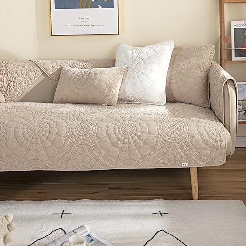 Miniatura 4 de Funda acolchada de algodón para sofá modular, diseño bohemio con círculos bordados, funda antideslizante para sofá, protector de muebles para