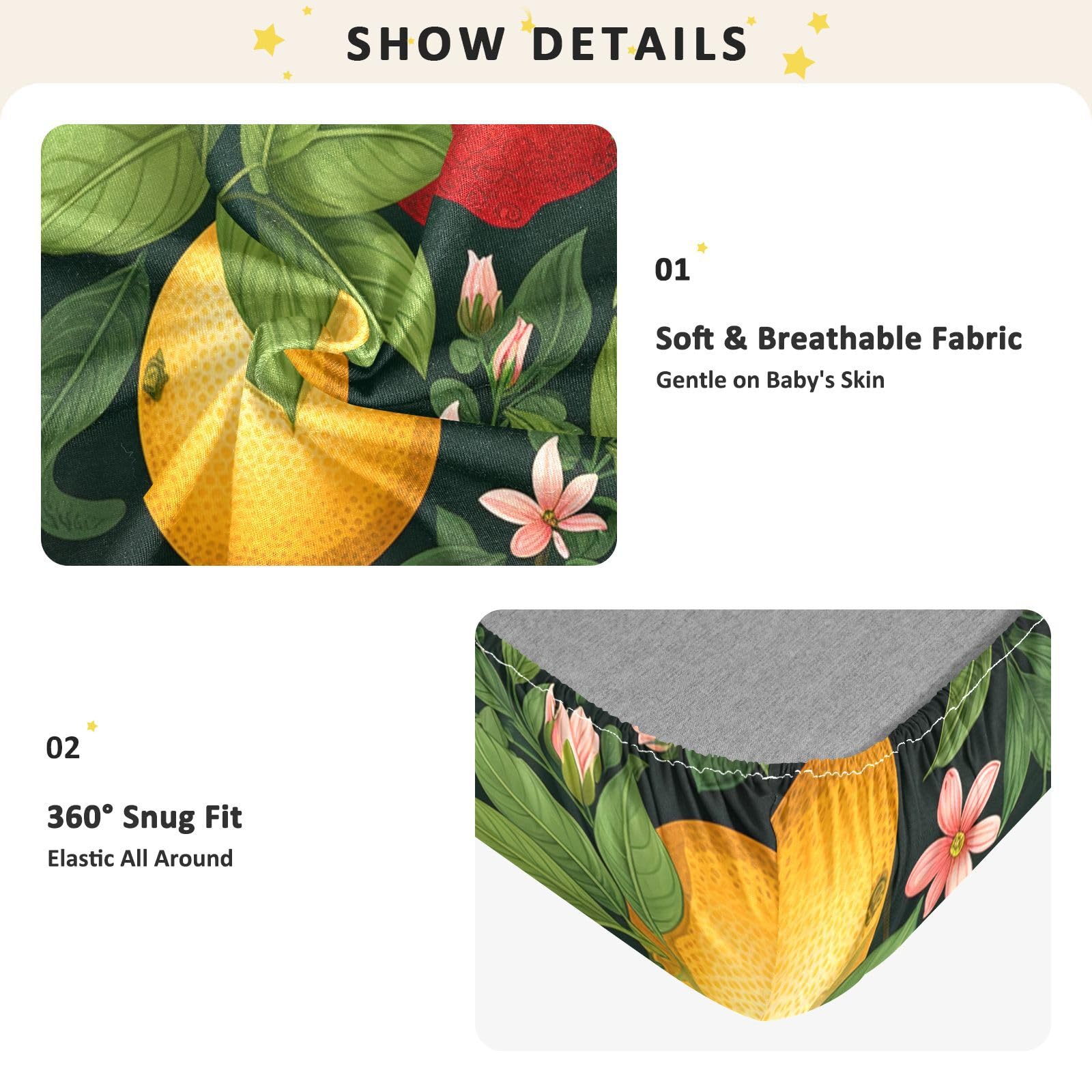 Fruta De Hojas De LimóN Rojo Sábana de Cuna para Niños Pequeños,Sábanas de Algodón Suave para Bebés Aptas para Colchón Corralito