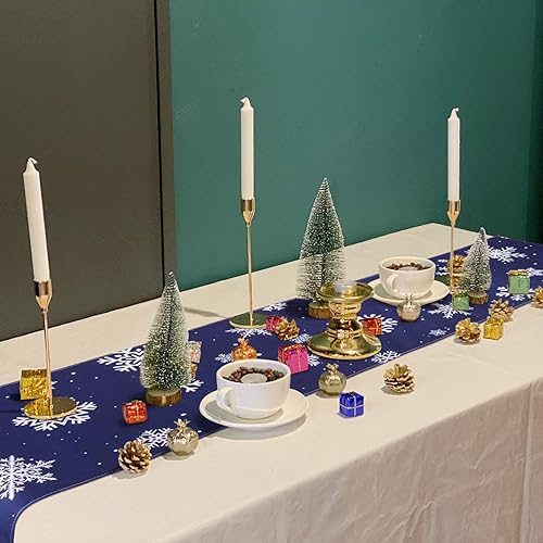 Miniatura 3 de Camino de mesa de Navidad con copos de nieve, camino de mesa de invierno azul para decoración de mesa de comedor, 14 x 72 pulgadas