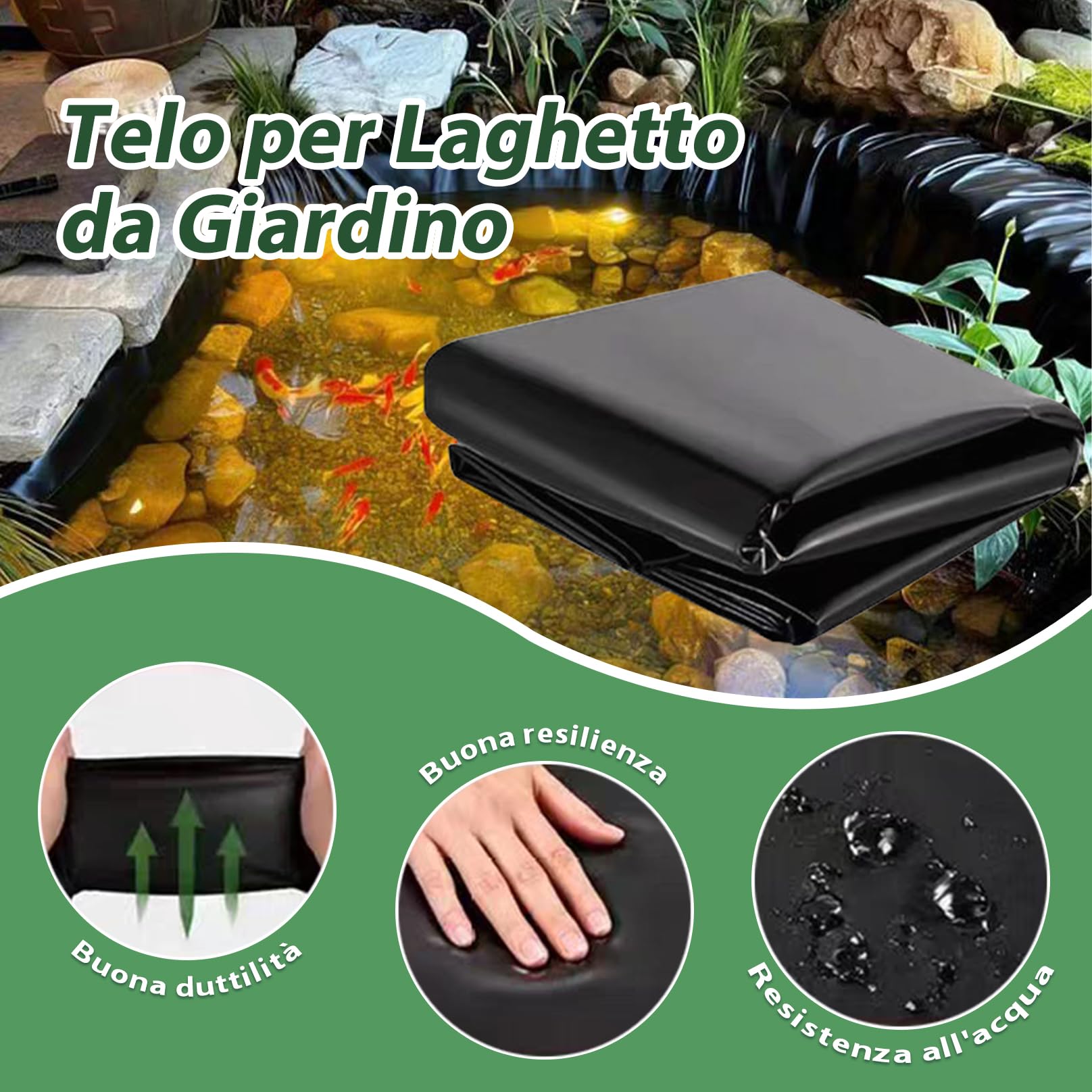 Telo per Laghetto, Rivestimento per Laghetto, Fodera per Laghetto Impermeabile ad Alta Resistenza, Resistente agli Strappi, Stabilizzato UV, per Fontane e Giardini Acquatici 3x11.5m