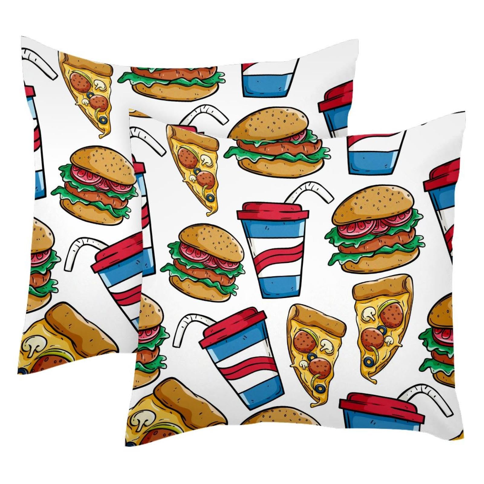 Housses de coussin velours hamburger pizza 50x50 pour un salon cosy et original