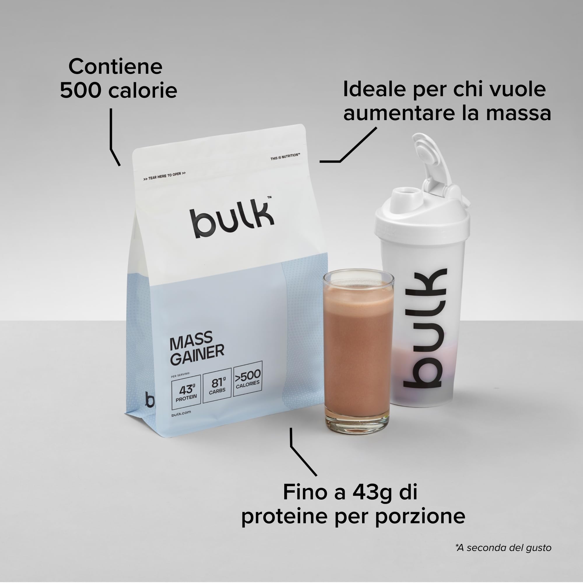 Bulk Mass Gainer Completo | Vaniglia | 16 porzioni | 42g proteine per porzione | 84g carboidrati | 500 kcal per porzione | Gainer ipercalorico | Supporta crescita e mantenimento muscolare