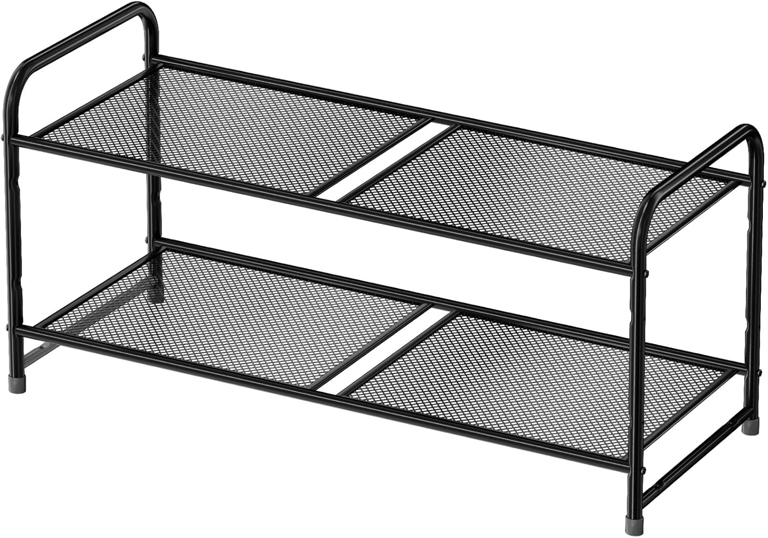 Shoe Rack, Closet 2 Tier 27Inch Wide Closet Metal Shoe Organizer with Durable Mesh Shelves, Stackable & Adjustable, Black