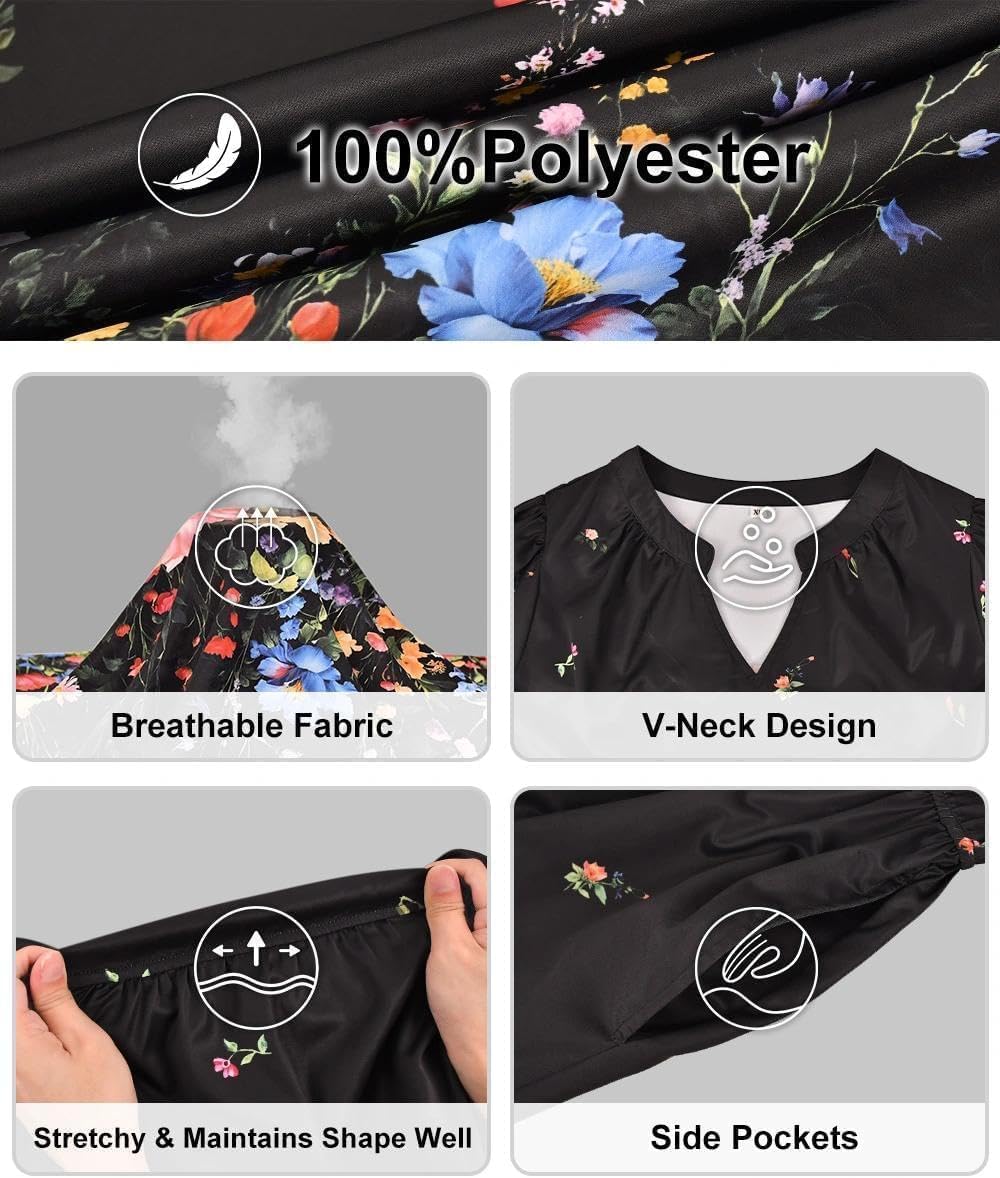 TIYOMI Women's Fall Maxi Dress Plus Size 5X Long Sleeve V Neck Black Floral Dress Flowy Cocktail Party Dresses for Curvy Women Casual Maxi Fall Spring Formal Dresses 5XL 28W - Image 7