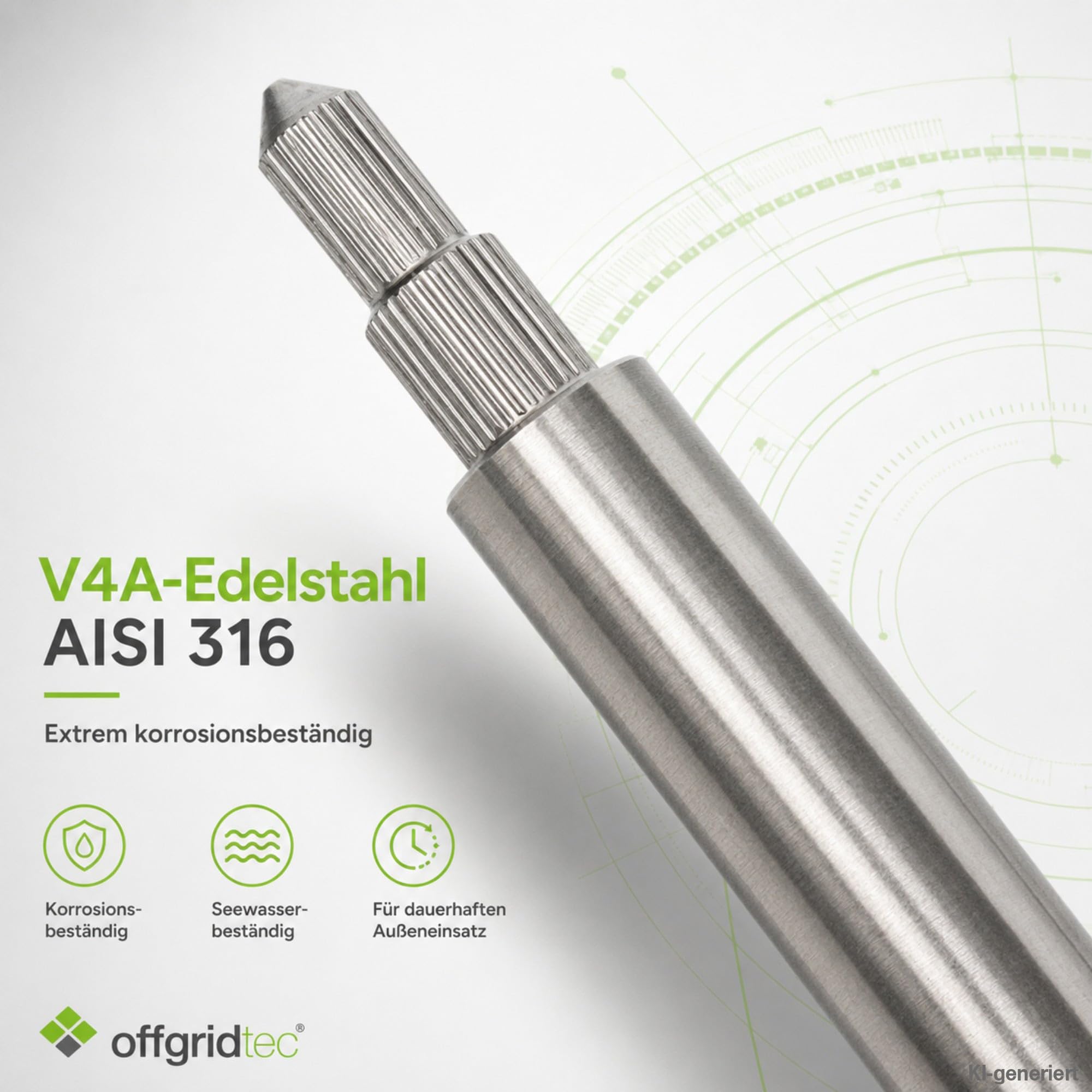 Offgridtec Tiefenerder V4A Set 1,5 m – Erdungsspieß Ø20 mm aus Edelstahl inkl. Einschlagspitze, Kreuzerder-Klemme & Schutzadapter – Erdungsstab für Blitzschutz, Erdungssysteme und PV-Anlagen