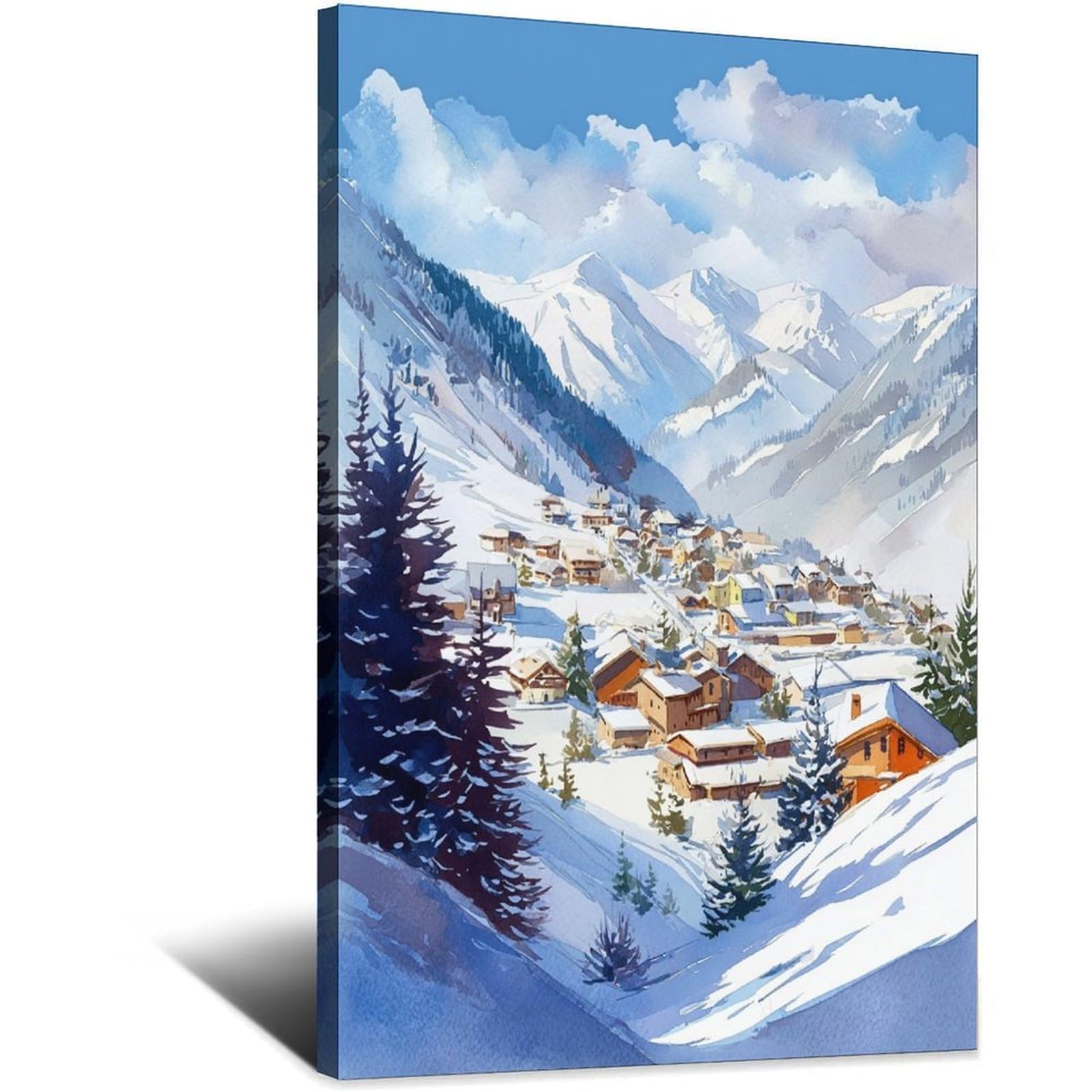 La Plagne Ski Poster 20x30inch(50x75cm) Vintage Watercolor Canvas Art