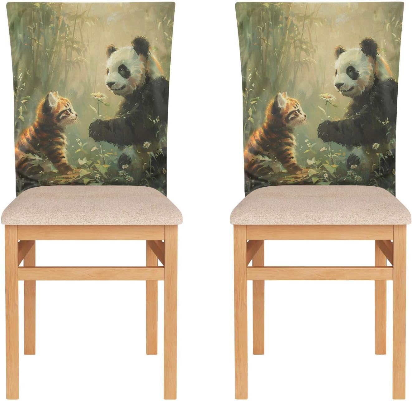 ALAZA Cat and Cute Panda Chair Back Cover Set of 6, Washable Reusable Removable Chair Slipcovers Decorative Chair Cover for Home Kitchen Wedding Party