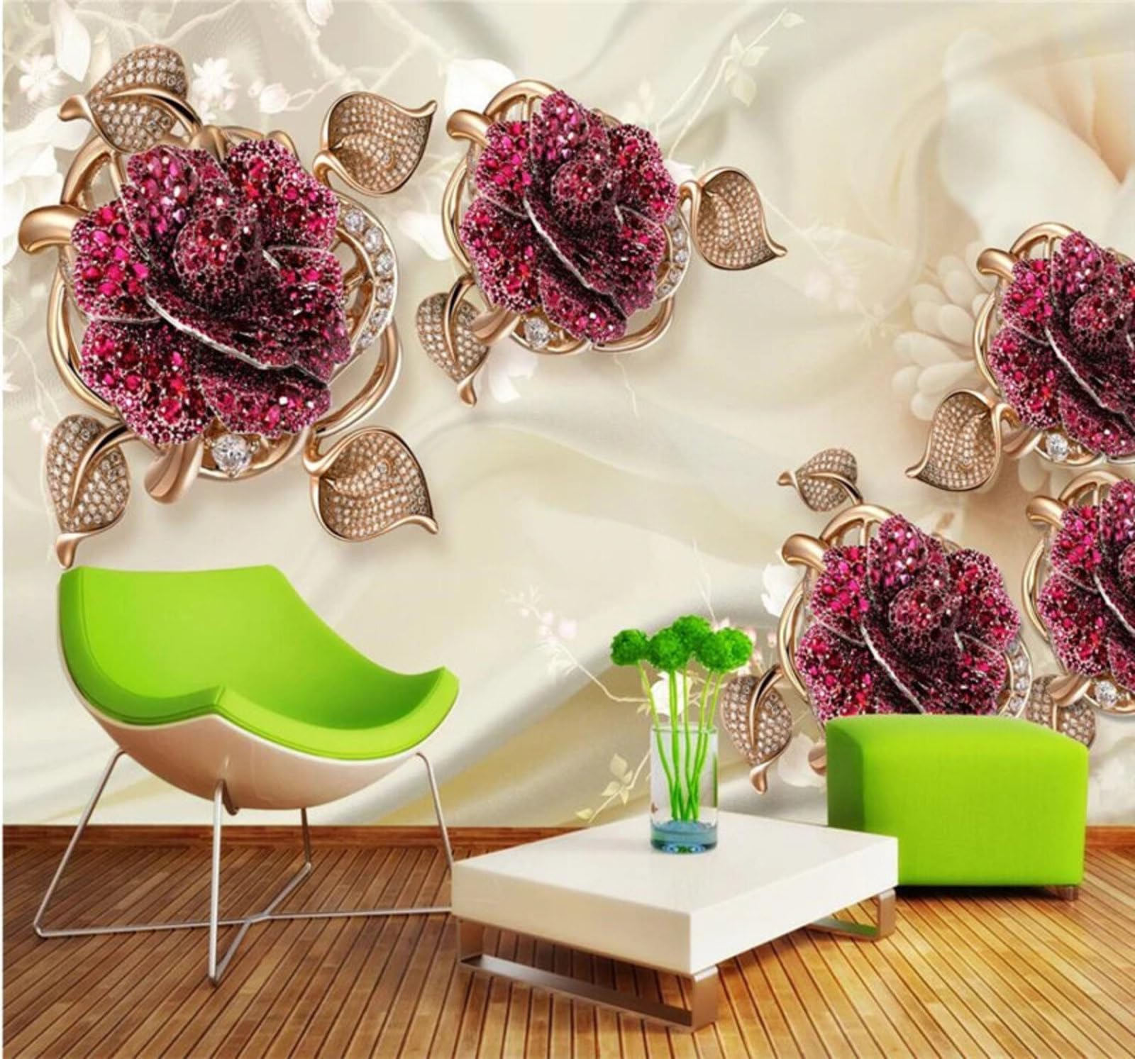 Xlming 400Cm×280Cm(B×H) Affordable Luxury Opulence Jewellery Flowers Art 3D Wallpaper Luxury Home Dining Decor Paste Sofa Living Room The Wall For Bedroom Mural-400Cm×280Cm