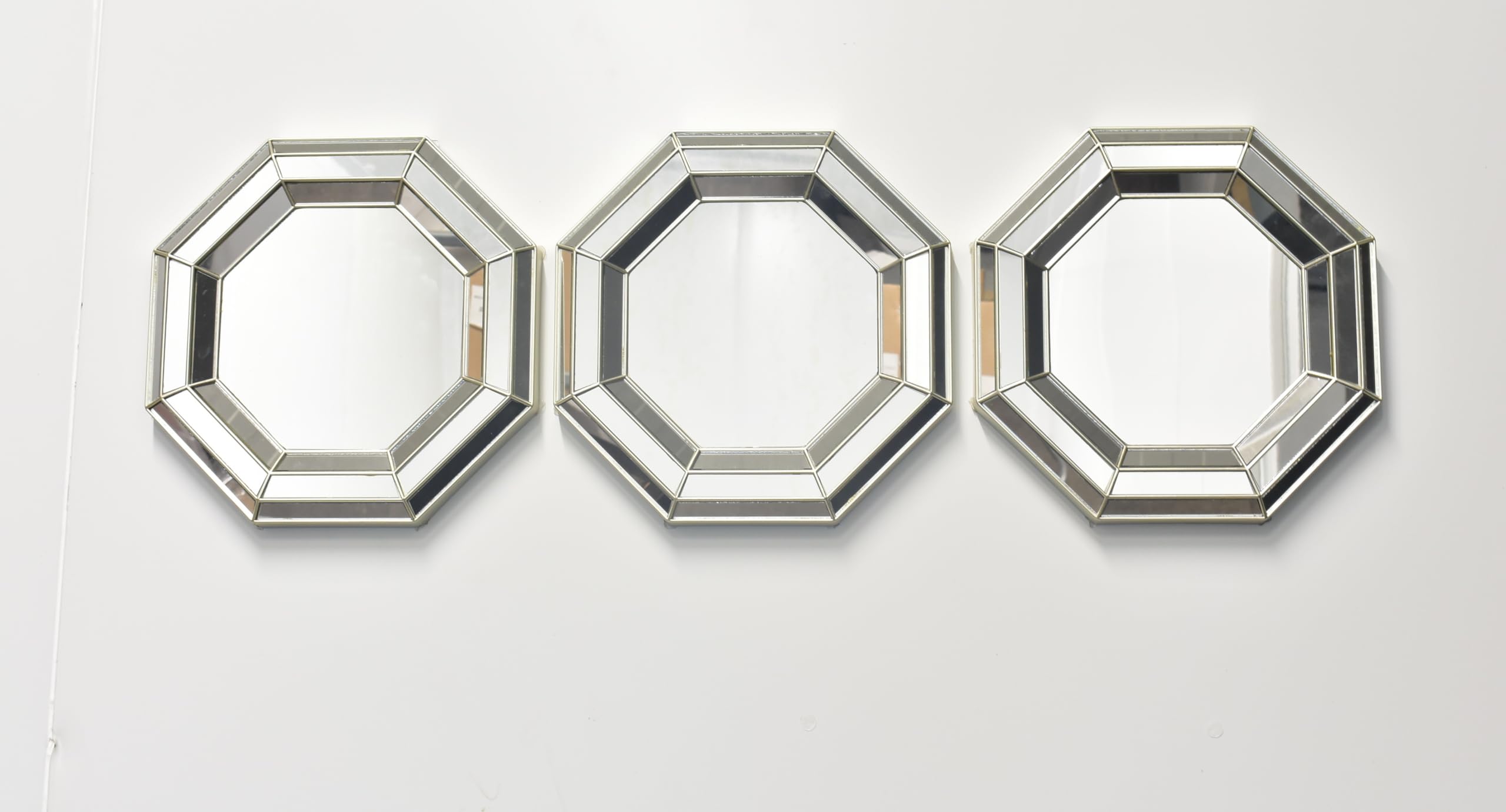 DEENZ Set Of 3 Champagne Art Decor Octagon Wall Mounted Mirror Home Decor Wall Mirror Deautifull Living Room Bedroom Hallway Mirrors 25x25cm