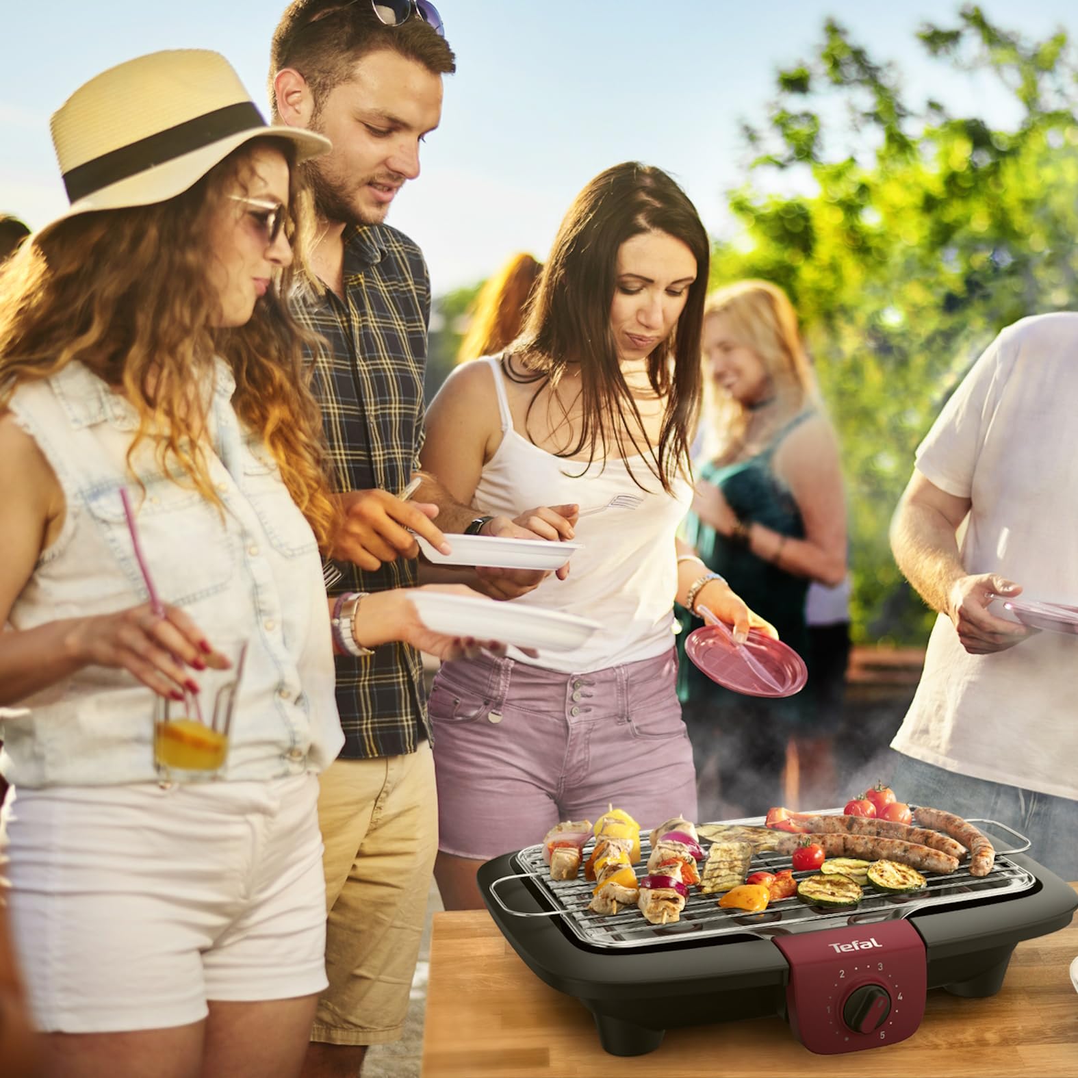 Tefal Easygrill Elektrogrill 2300 Watt Tischgrill 870 cm² Grillfläche schwarz burgunderrot BG90E5