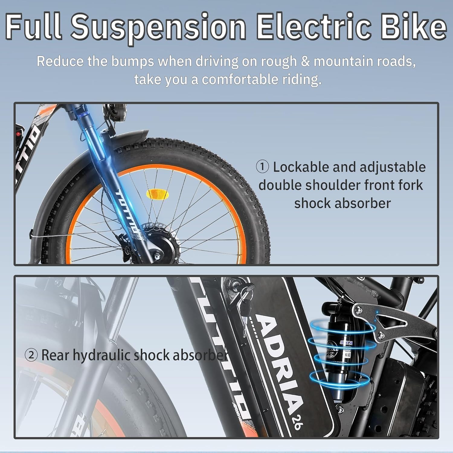 Tuttio Adria26 40-46 MPH Electric Bike for Adults with 5000W Peak Dual-Motor,26 * 4" Fat Tire adult electric bicycles,52V 25AH E-Bike,Up to 90 Miles,Full Suspension Electric Bicycle for Mountain