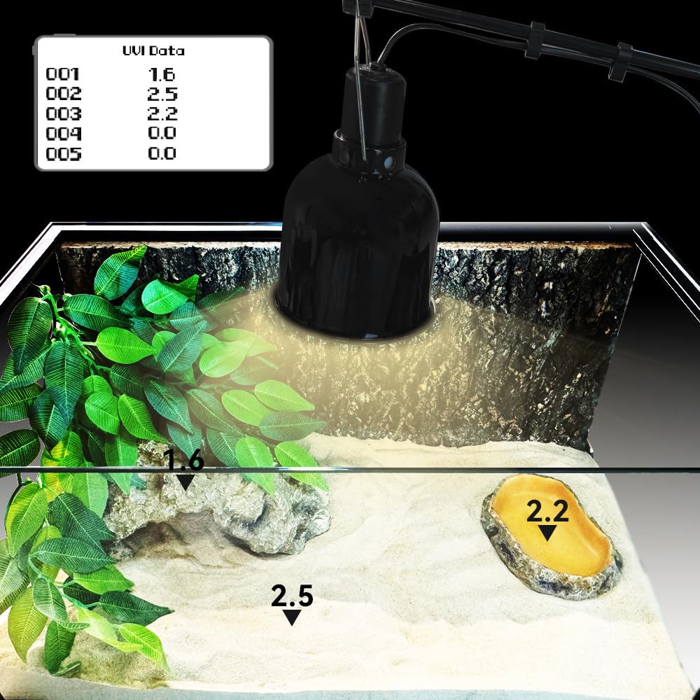 Medidor de índice UV para reptiles, 0-388.9, para lámpara fluorescente UVB y luces LED, registro de distribución UVI