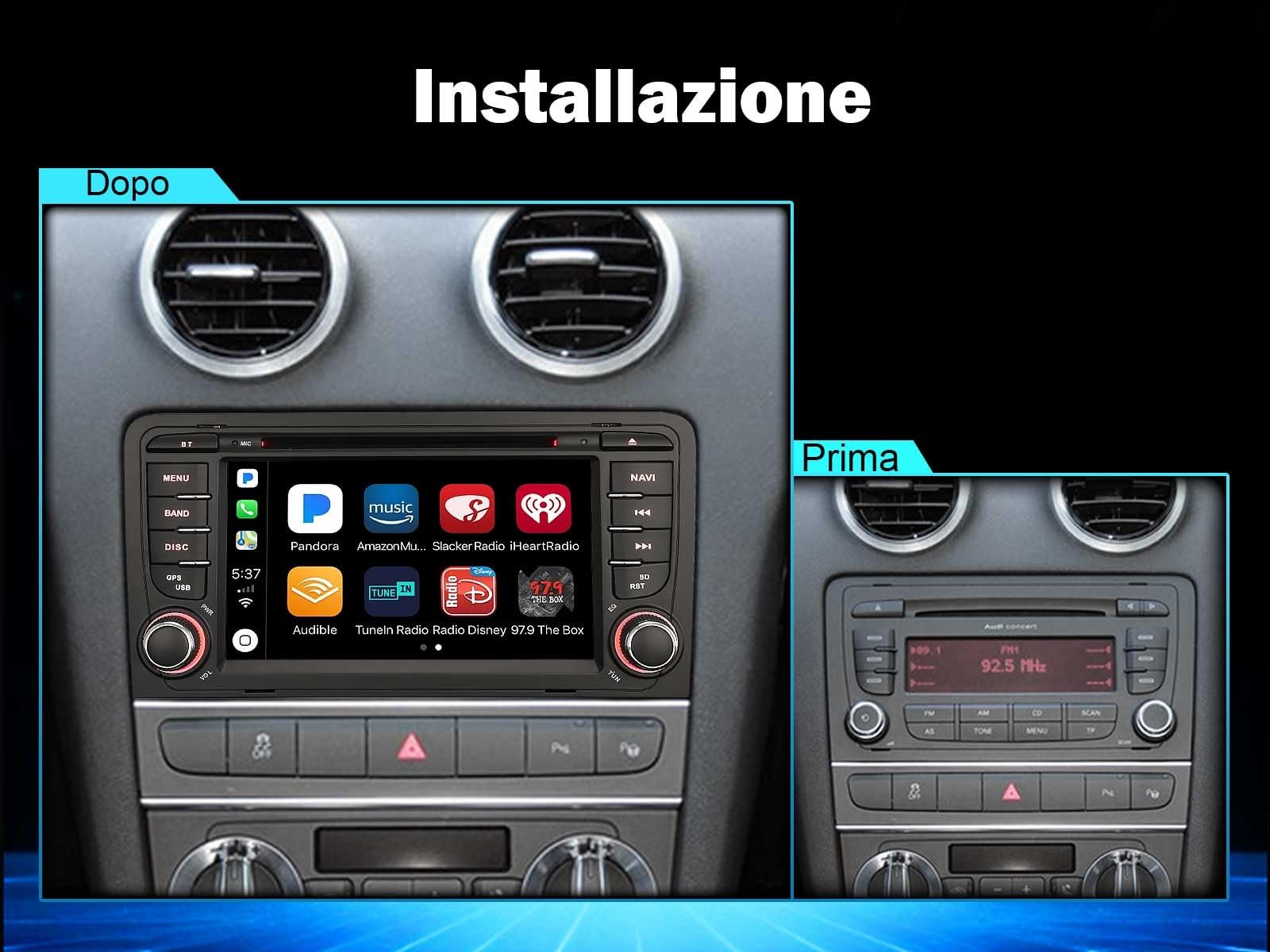 Erisin Android 16 8-Core 4GB+64GB DVD Autoradio per AUDI A3 S3 RS3 RNSE-PU 7" IPS Schermo Tattile Supporto Navigatore GPS Supporto CarPlay Android Auto DAB+ Bluetooth 5.0 DSP WiFi Canbus SWC OBD2 4G