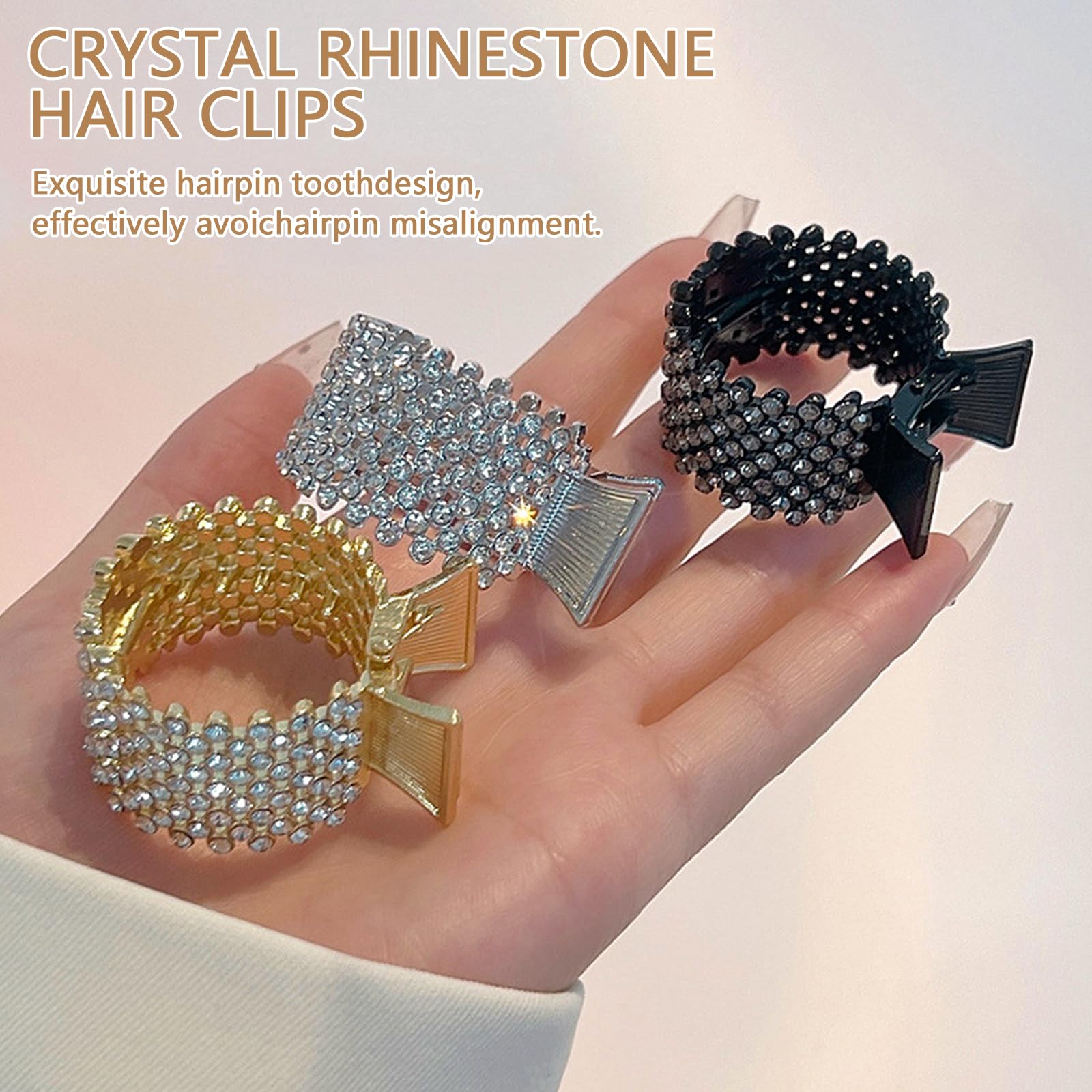 3Pcs Convenient Ponytail Clip Rhinestone High Ponytail Hair Clips Stylish Small Hair Claw Clips Nonslip Metal High Ponytail Hair Claw for Women Girls - Image 3
