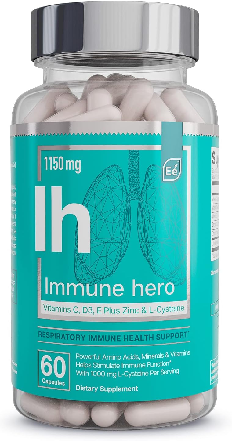 Essential ElementsImmune Support Supplement - with Vitamin C, Zinc, L-Cysteine, Chromium and More | Multi-System Immunity Booster | Immune Hero 60 Veggie Capsules