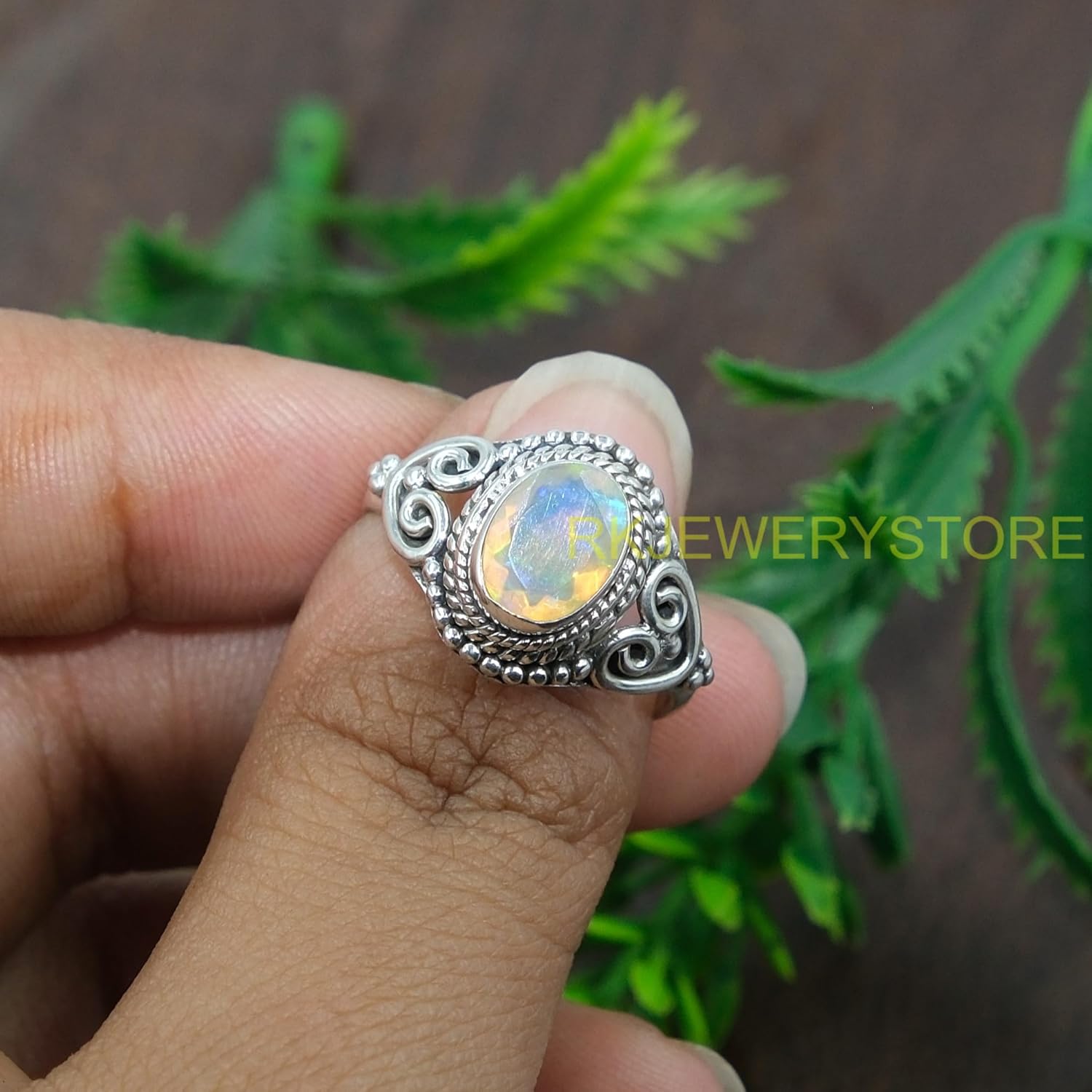 Natural Ethiopian Opal Gemstone Pure 925 Sterling Silver Handmade Design Statement Engagement Promise Ring Jewelry Gift for Women
