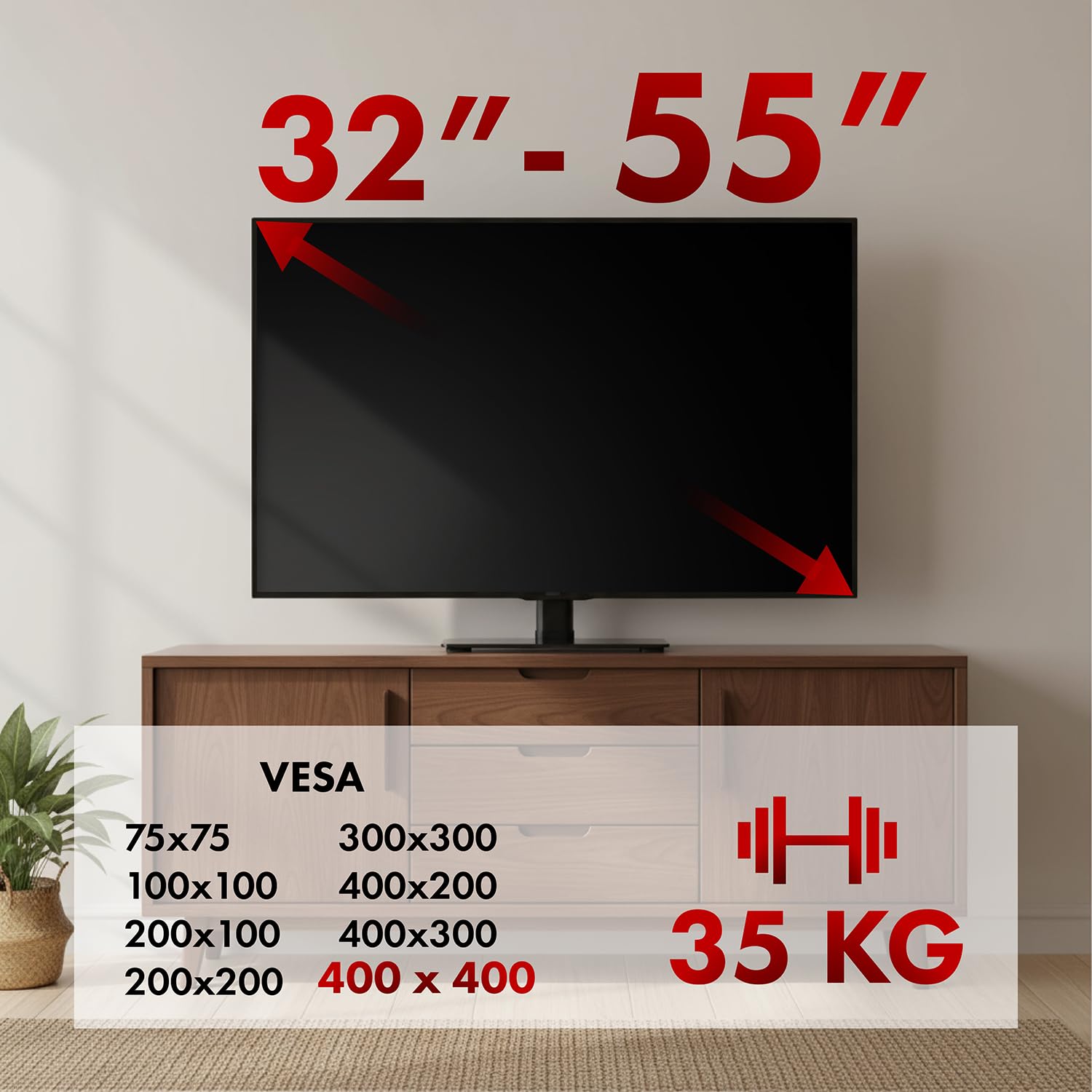 Maclean MC-132 Uniwersalny uchwyt TV 32-55 cali | Regulowany uchwyt TV z ramieniem do 35 kg | Obracany o 20° | Solidna podstawa ze szkła hartowanego | VESA 75-400 mm | bez uchwytu ściennego