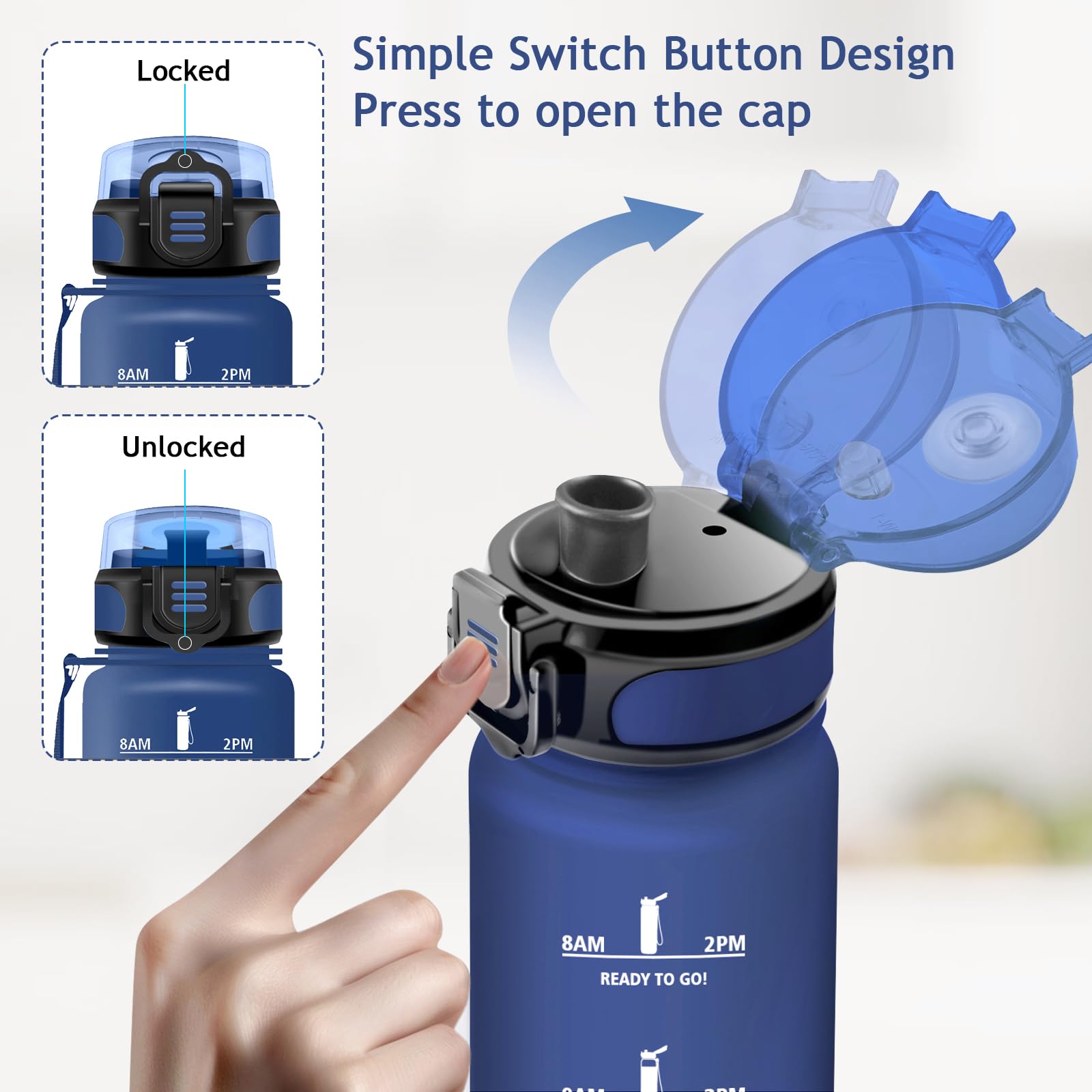 Vikaster Borraccia Sportiva, Borraccia 1000ml, Borraccia Sport, Borracce ciclismo, Senza BPA & Prova di Perdite, Borracce per, Adulto, Bici, Scuola, Ufficio, Yoga, Palestra, Campeggio-Blu Navy